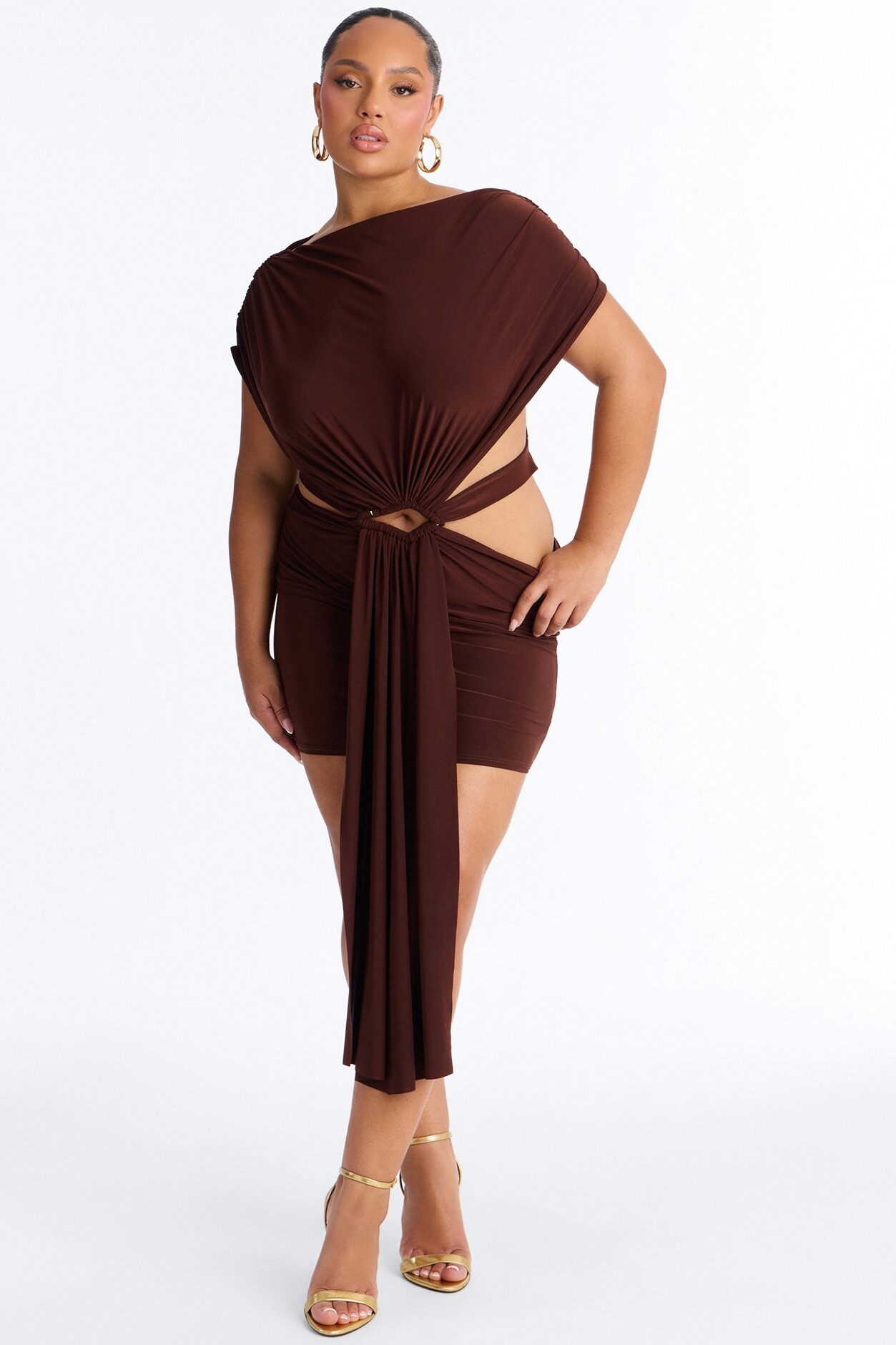 Brandi Cut Out Micro Mini Dress - Chocolate