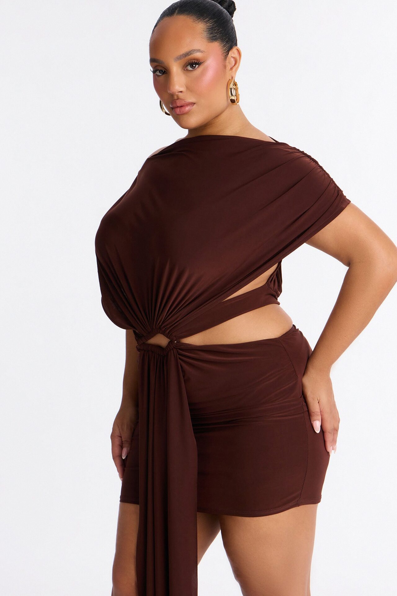 Brandi Cut Out Micro Mini Dress - Chocolate