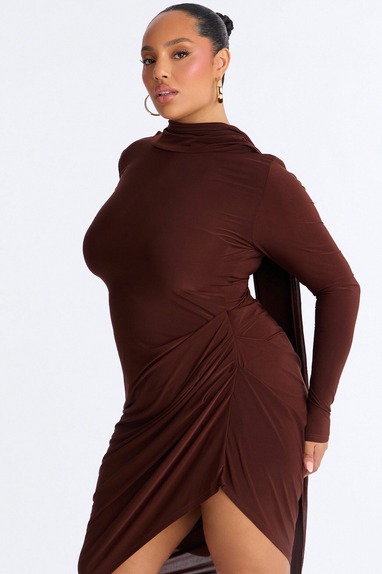 Amara Asymmetrical Midi Dress - Chocolate