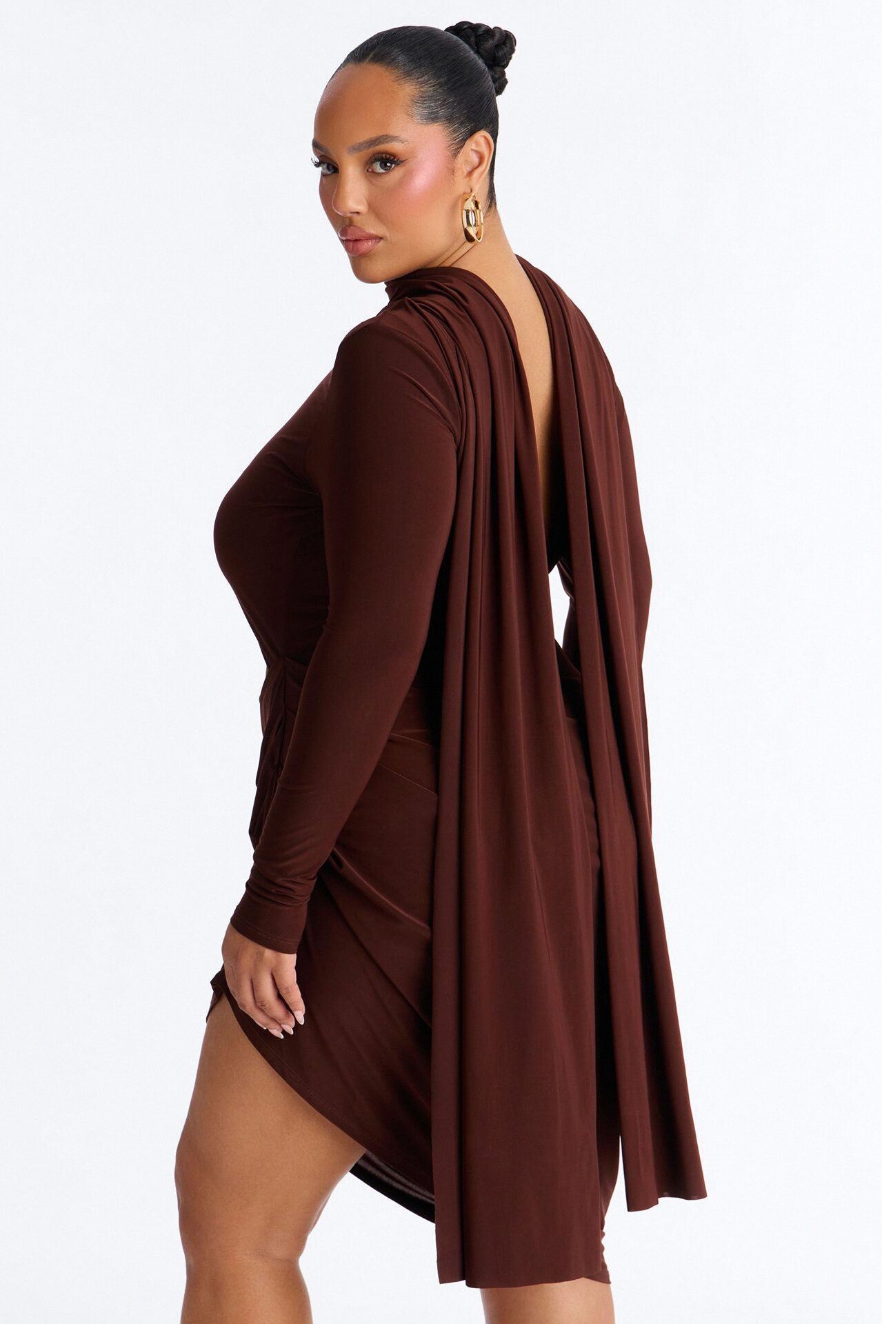 Amara Asymmetrical Midi Dress - Chocolate