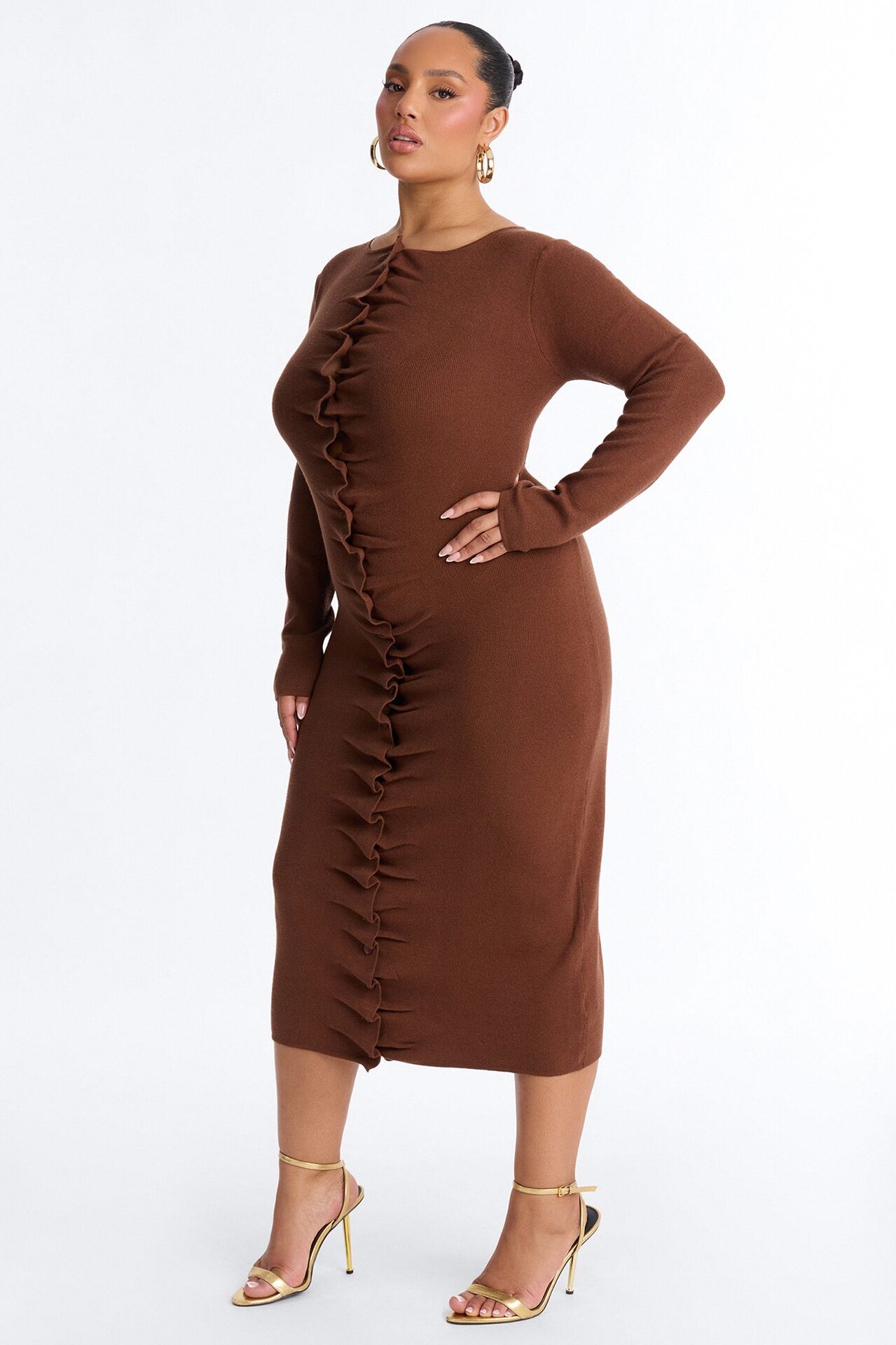 Jaime Sweater Button Up Midi Dress - Brown