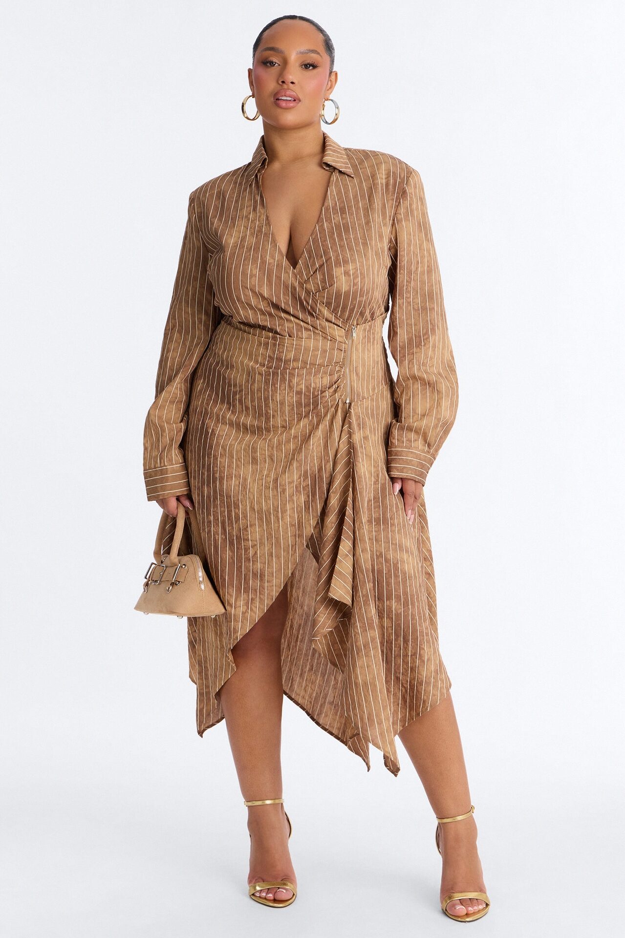 Adeline Pinstripe Tie Dye Midi Dress - Brown