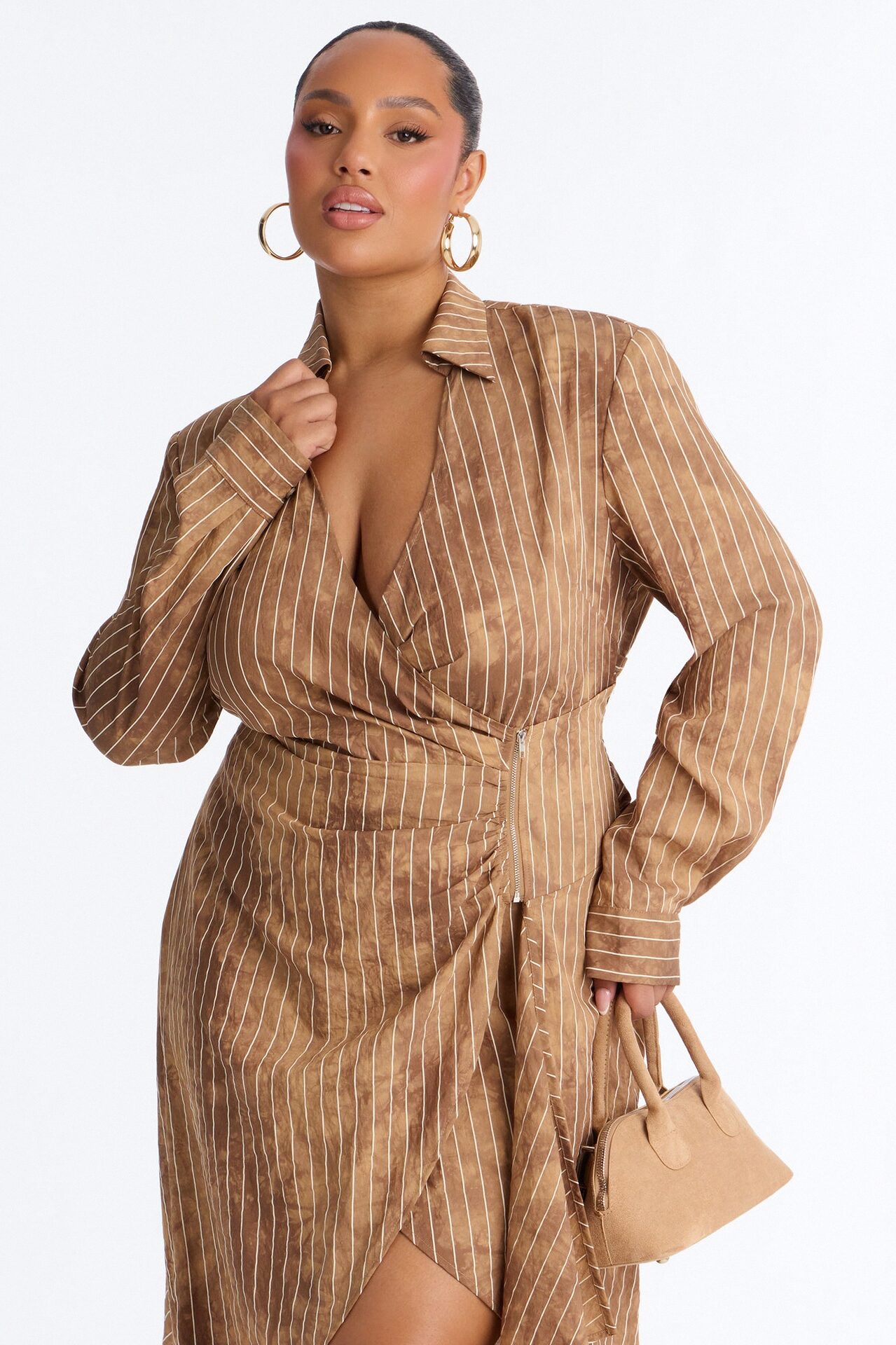 Adeline Pinstripe Tie Dye Midi Dress - Brown