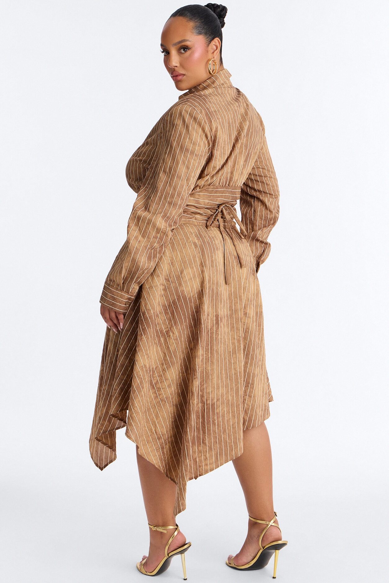 Adeline Pinstripe Tie Dye Midi Dress - Brown