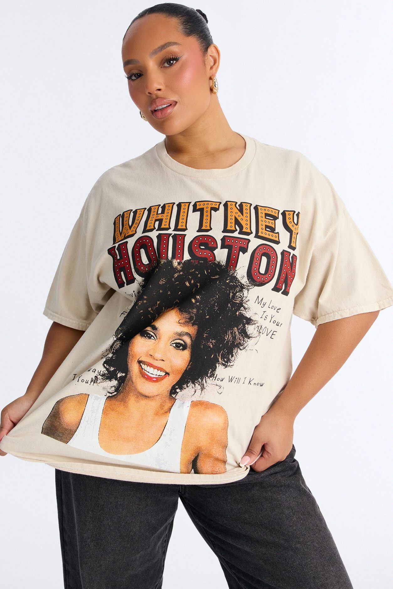 Whitney Houston Songs Washed Tee - Natural