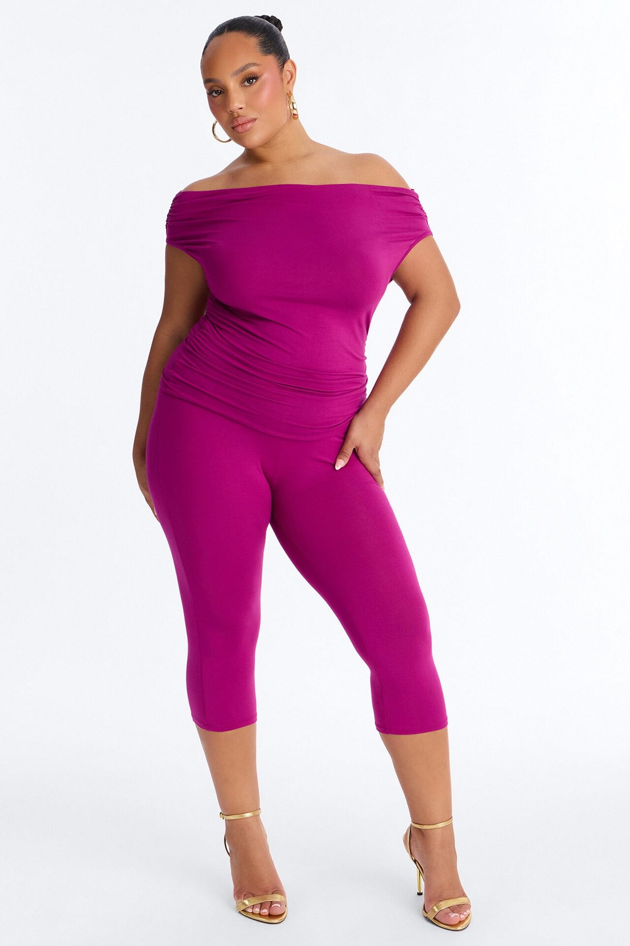 Havana Off Shoulder Capri Pant Set - Magenta