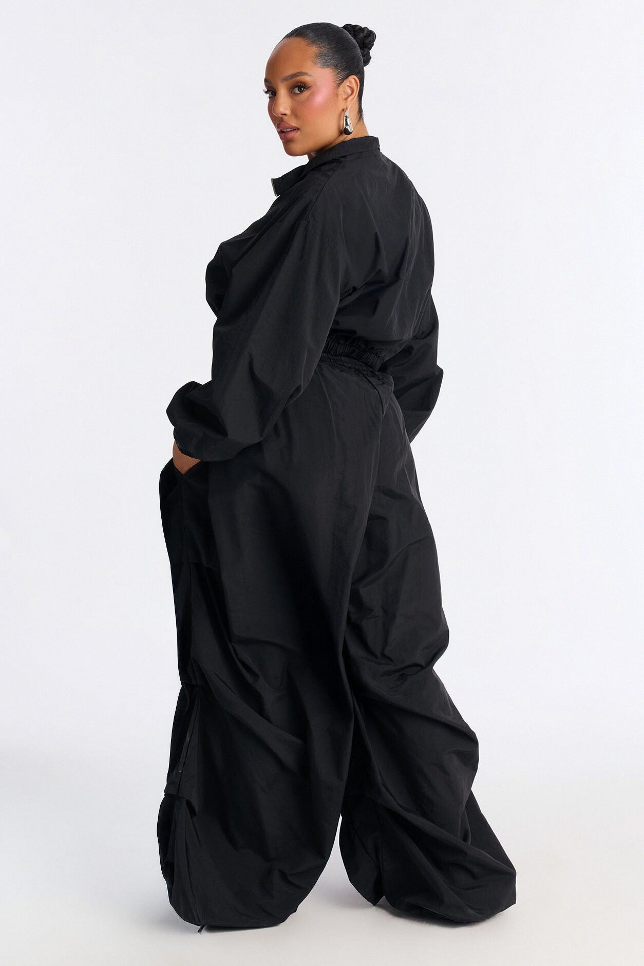 Midnight Drift Extreme Wide Leg Windbreaker Set - Black