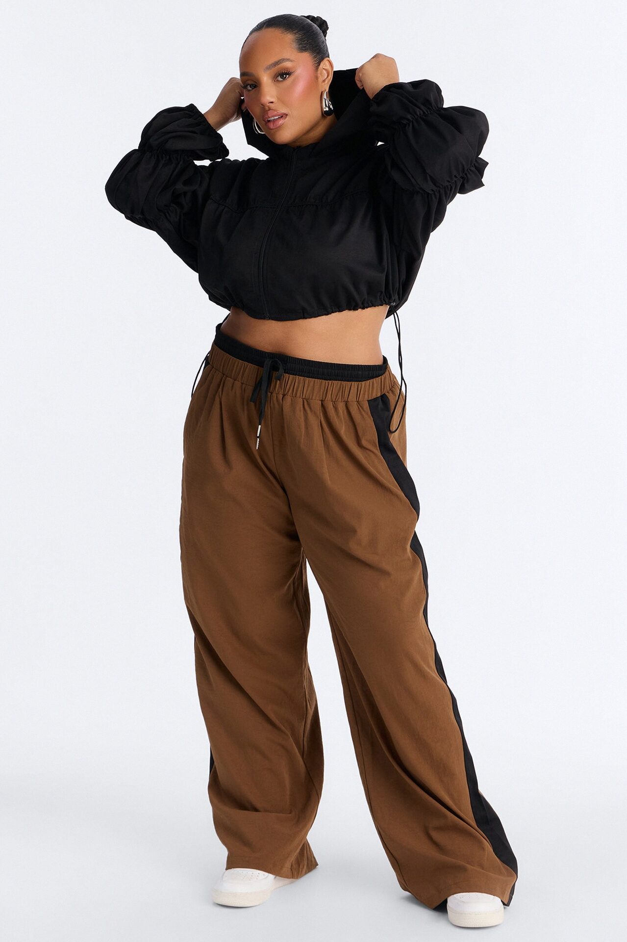 In The Mix Double Waistband Pant Set - Brown/combo