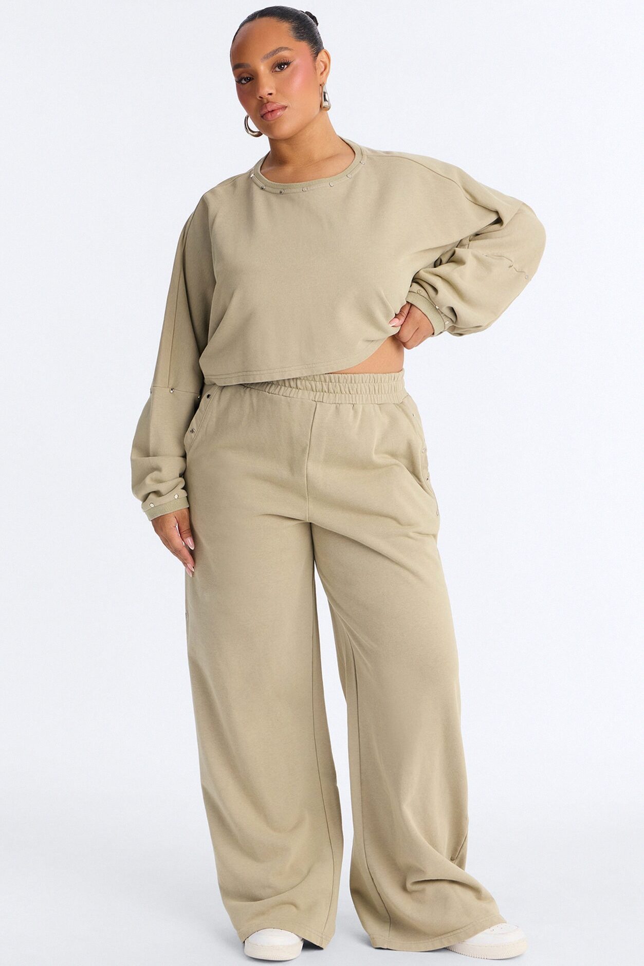Charlie Washed Studded Pant Set - Sage