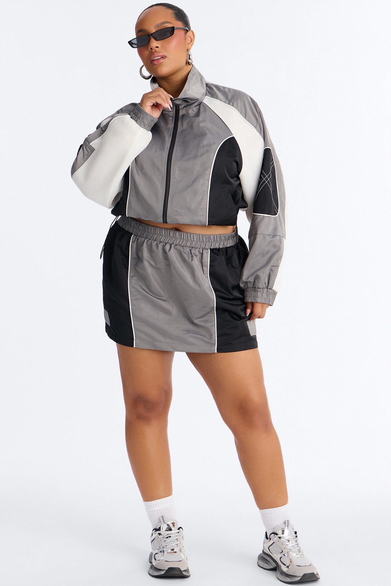 vanna Windbreaker Mini Skirt Set - Grey/combo