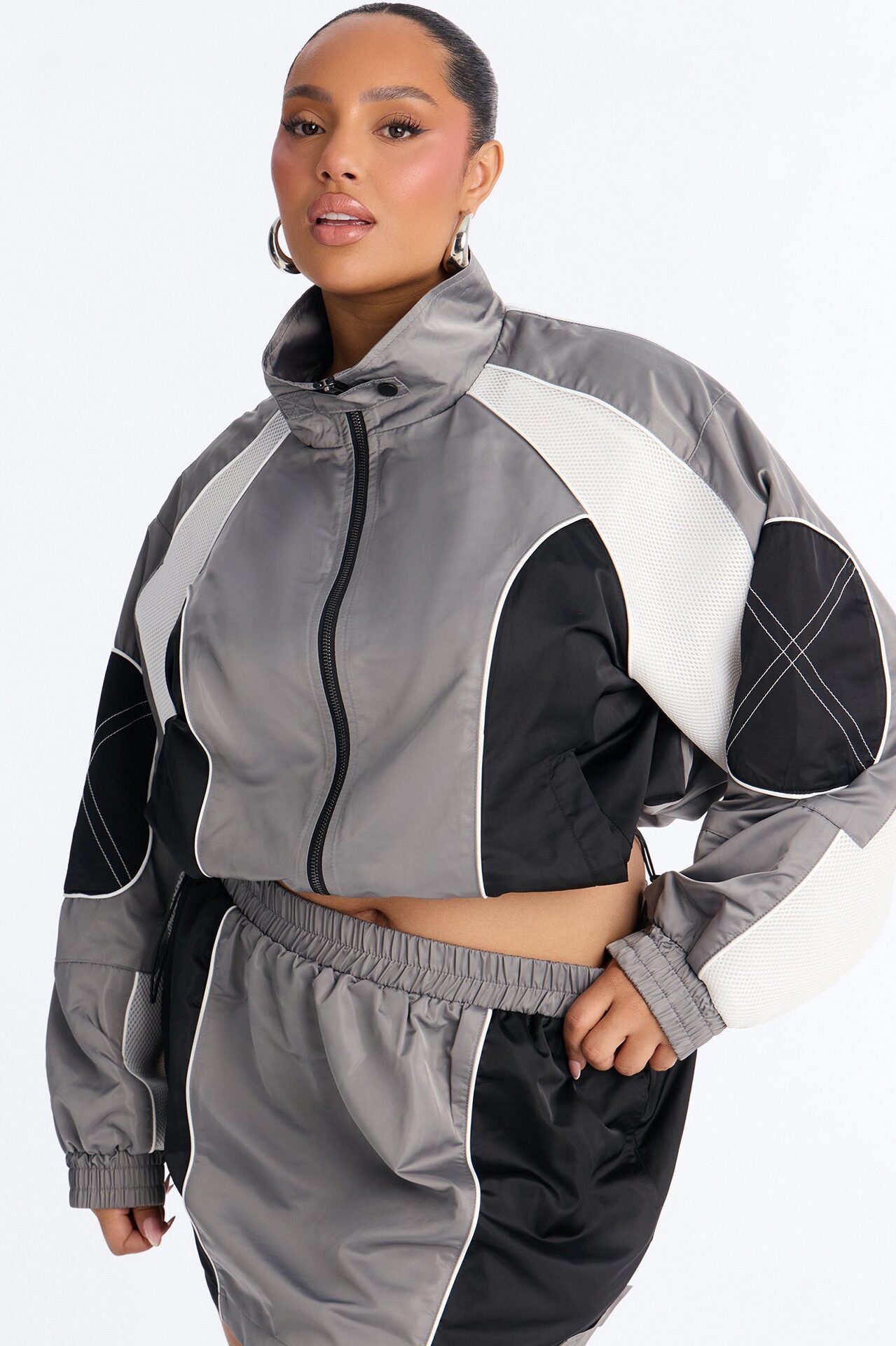 vanna Windbreaker Mini Skirt Set - Grey/combo