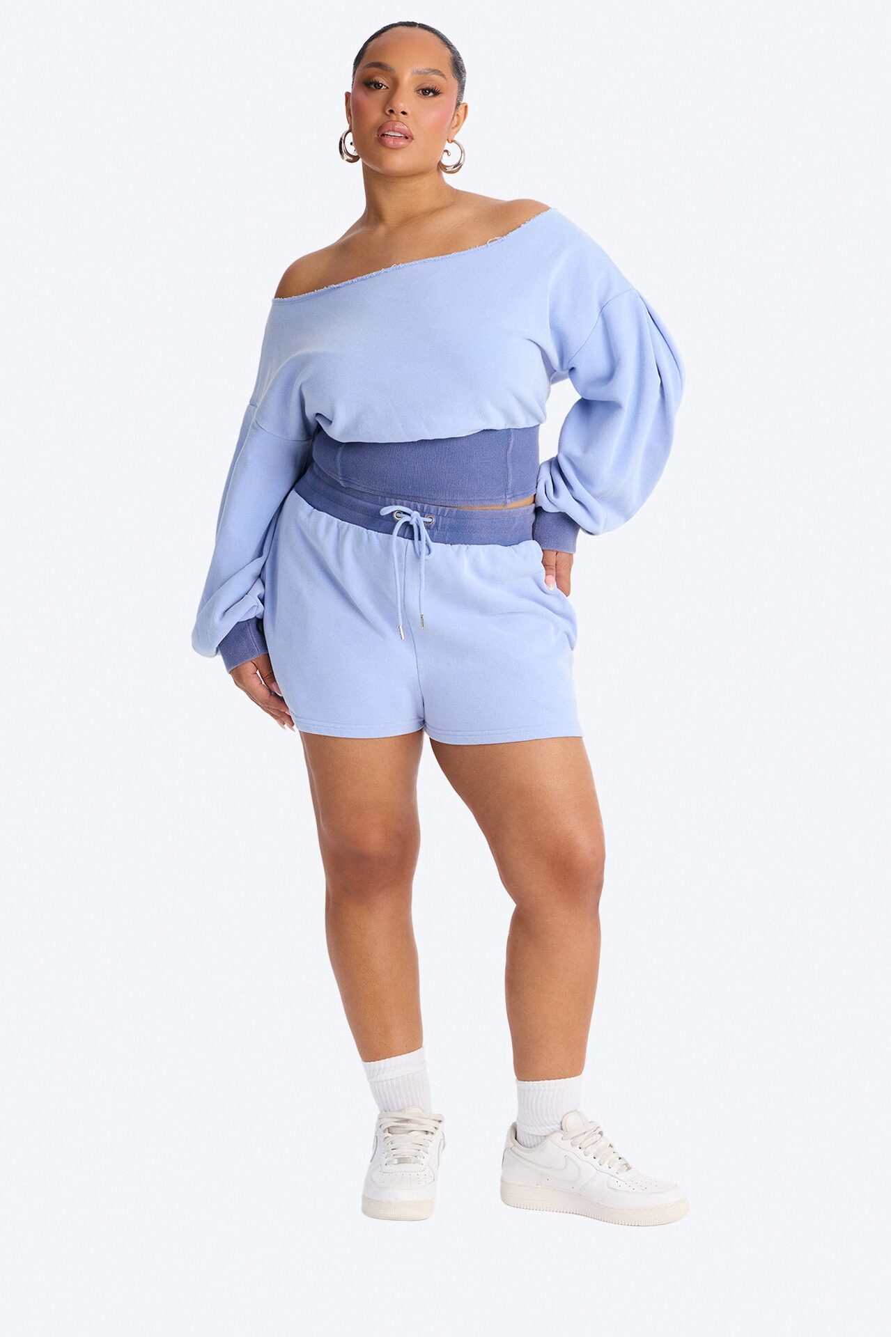 Come Find Me Washed Fleece Mix Short Set - Periwinkle