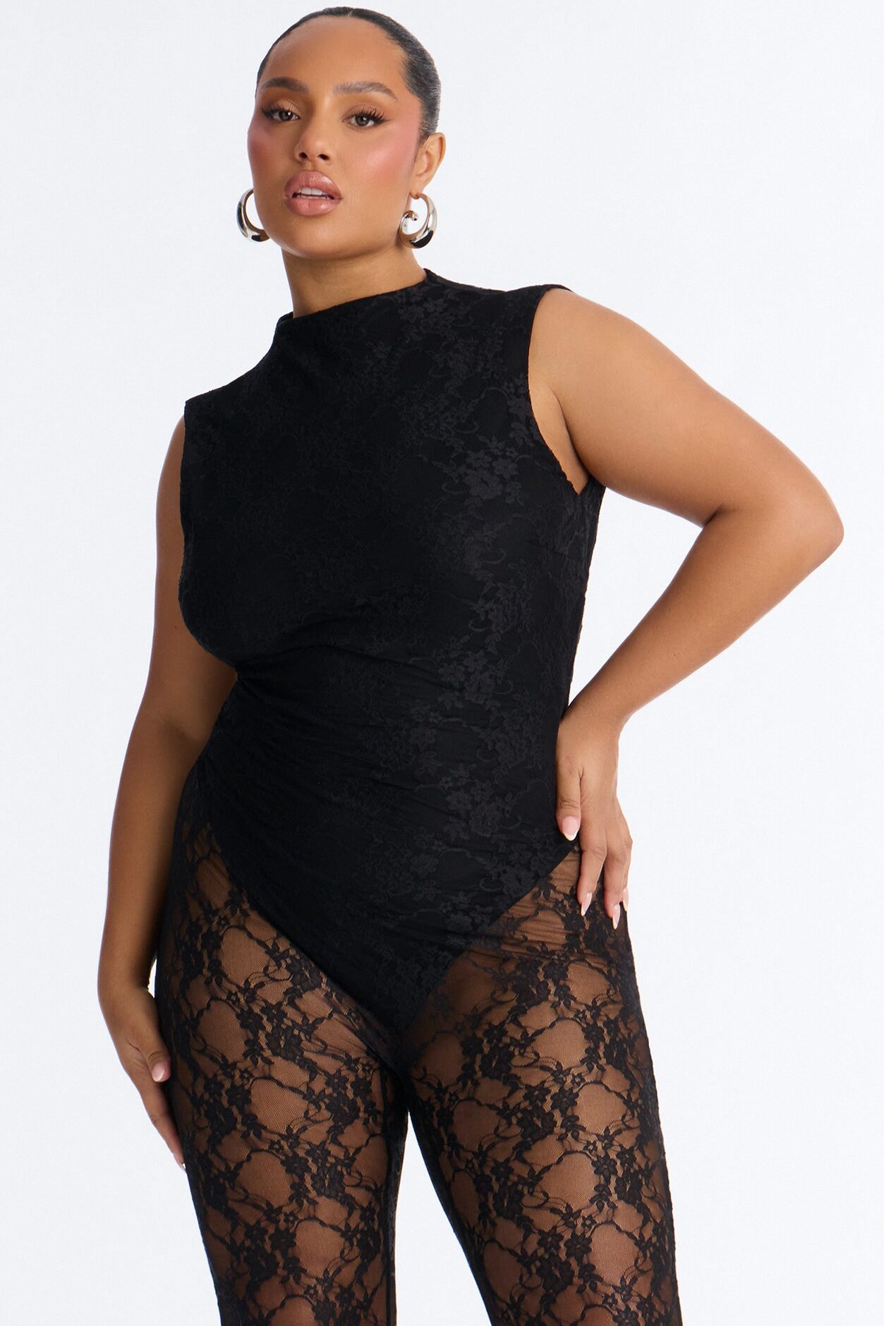 Miley Backless Lace Capri Catsuit - Black