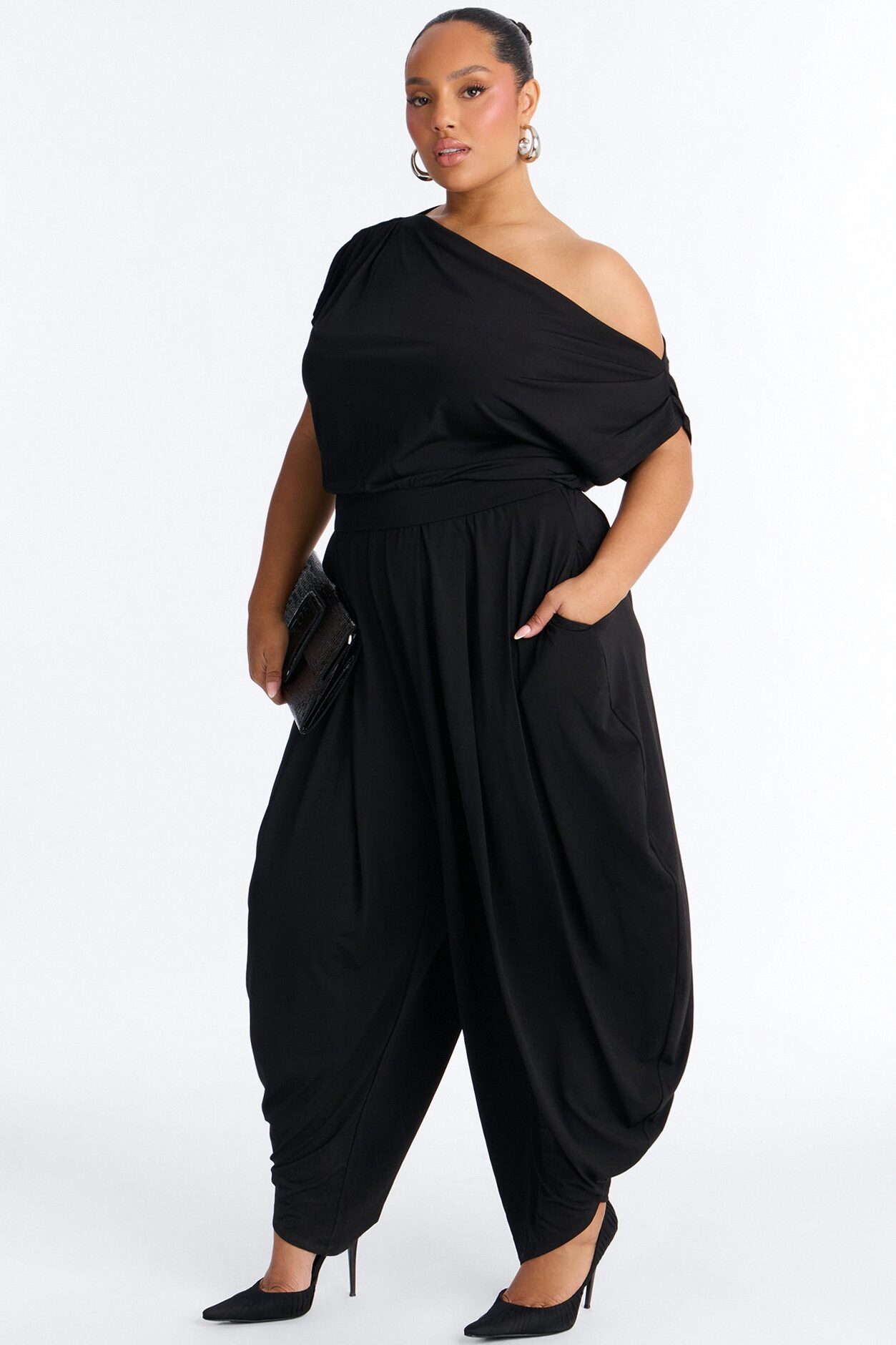 Belina Balloon Leg Off Shoulder Jumpsuit - Black