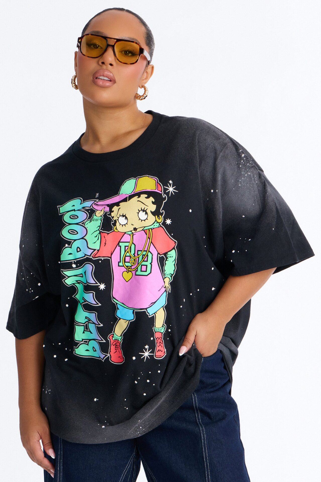Betty Boop Paint Splatter Tee - Black Wash