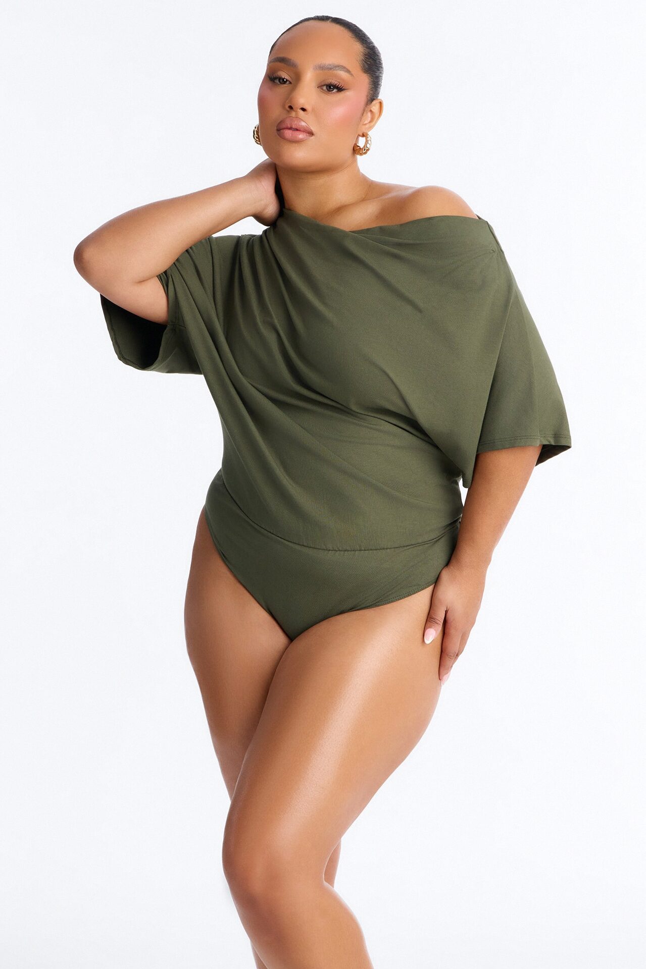 Flatter Me Off Shoulder Bodysuit - Olive