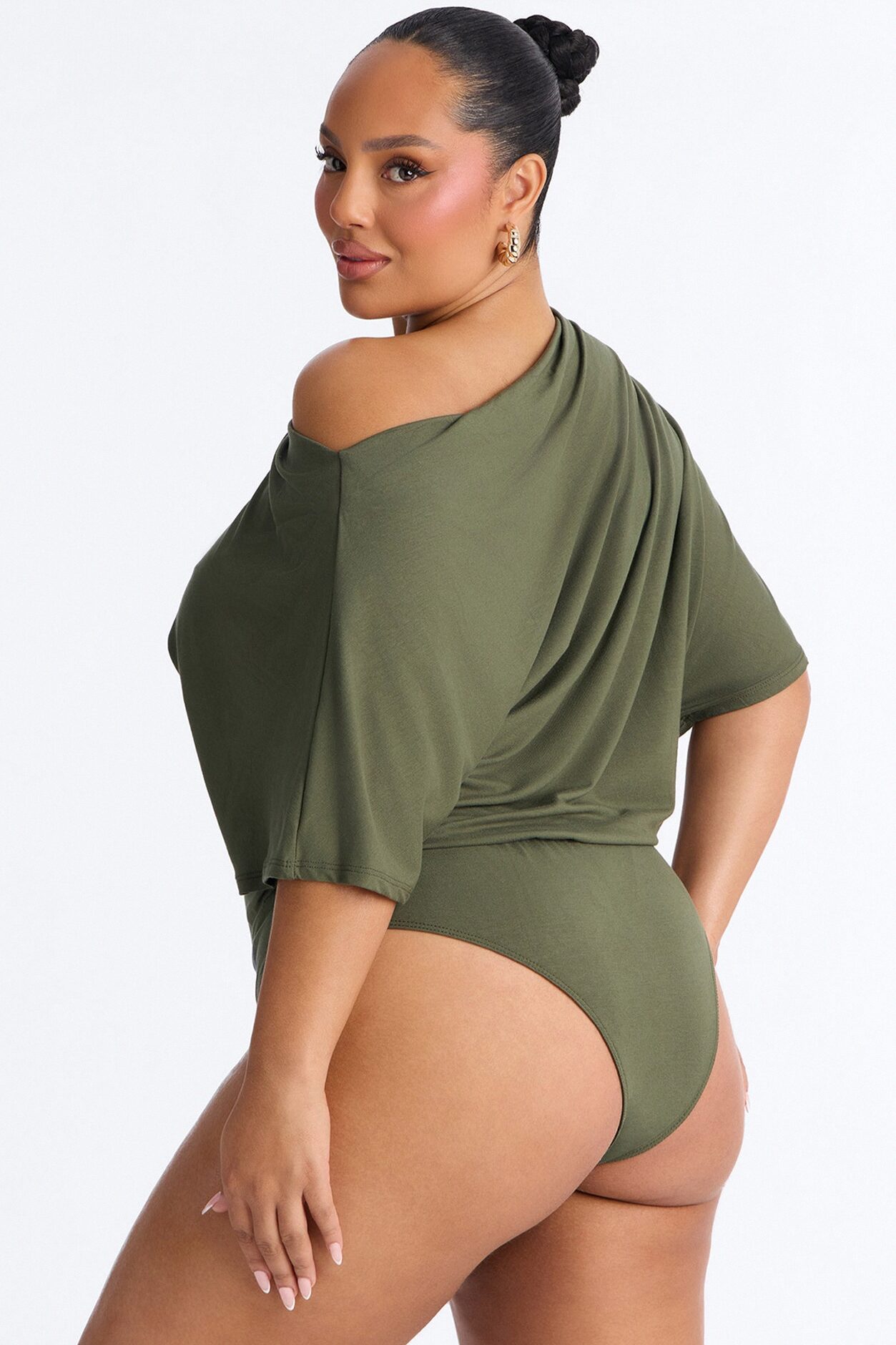 Flatter Me Off Shoulder Bodysuit - Olive