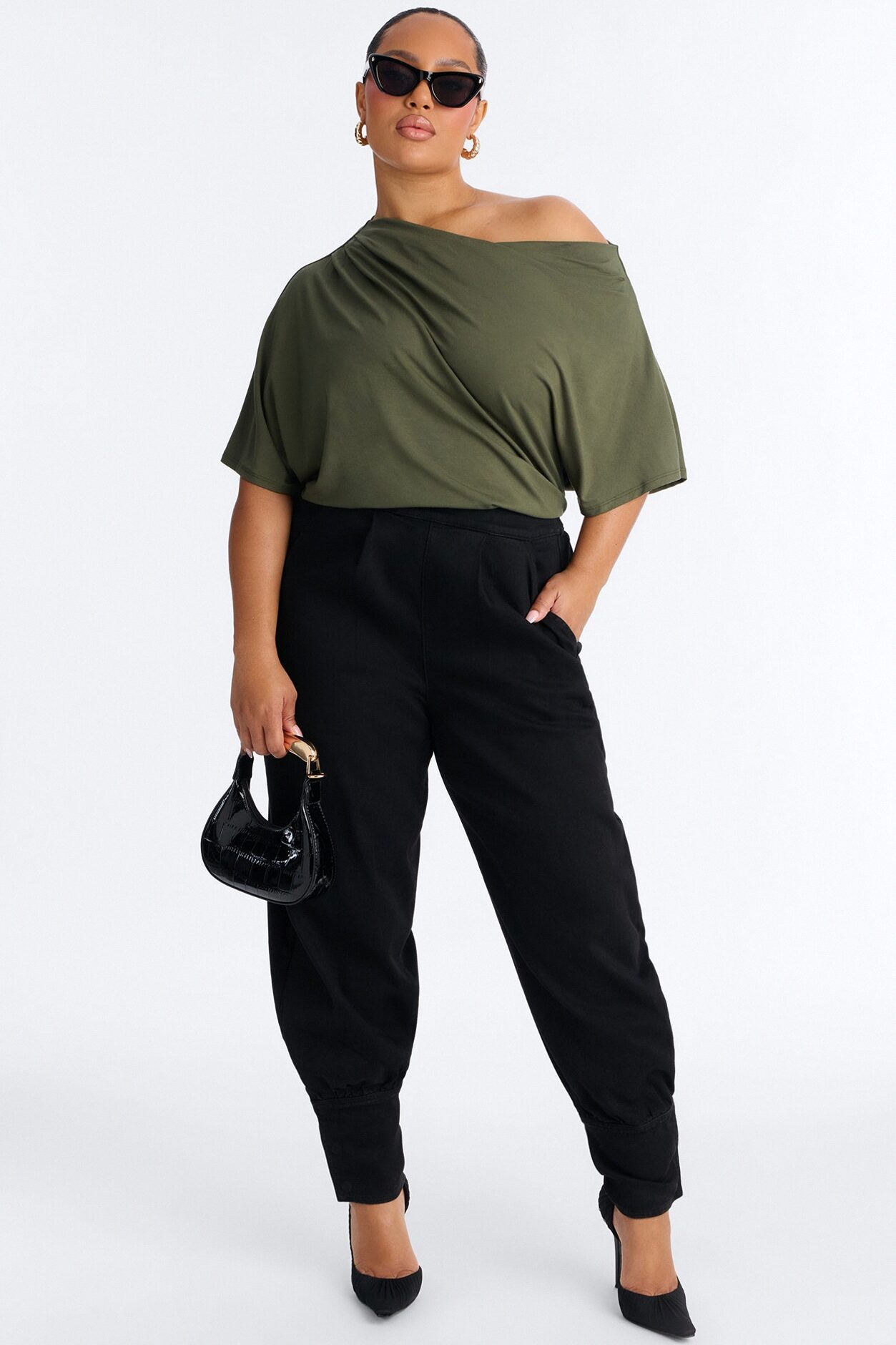 Flatter Me Off Shoulder Bodysuit - Olive