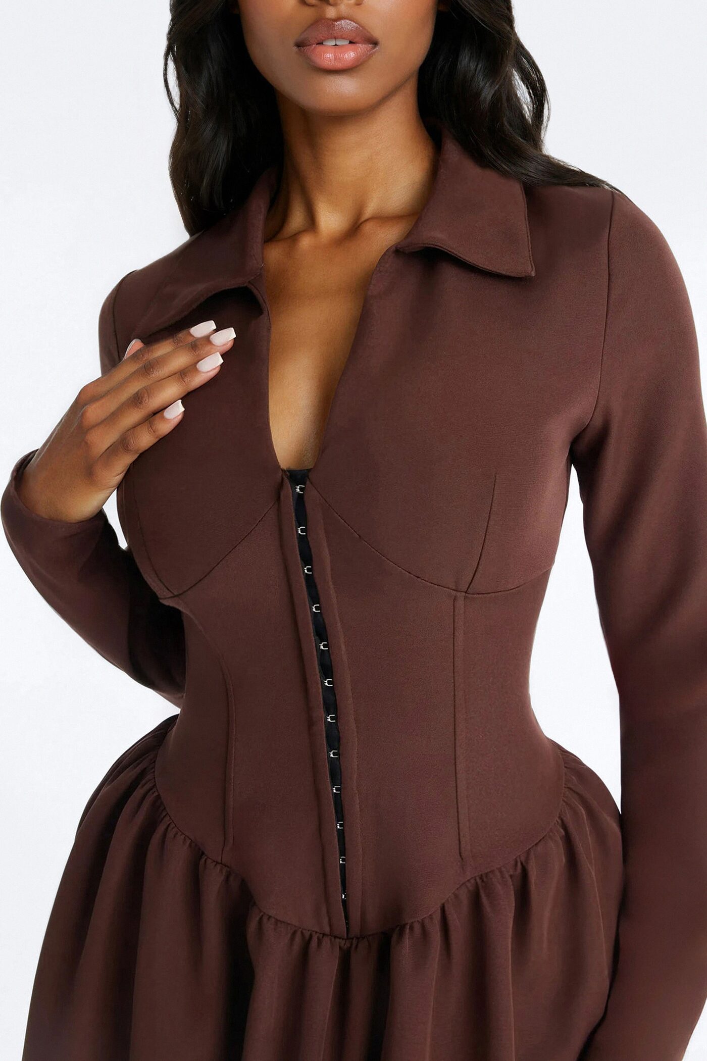 Paloma Corset Drop Waist Midi Dress - Brown