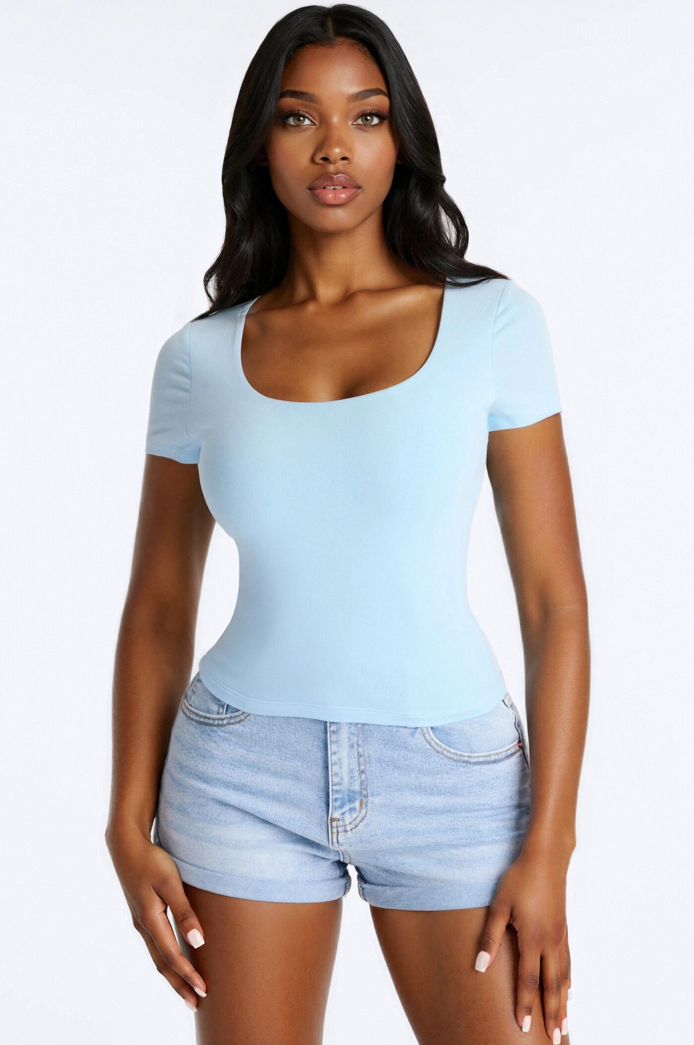 Marissa Double Lined Basic Top - Light Blue