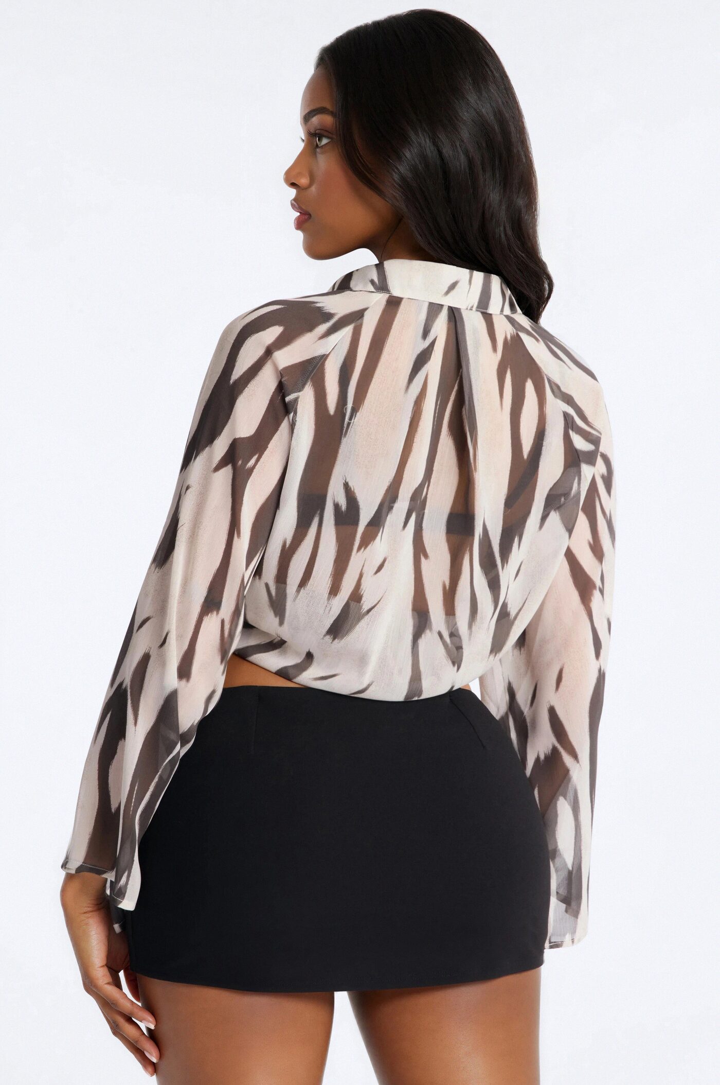 Elevated Energy Tie Front Chiffon Top - Black/White