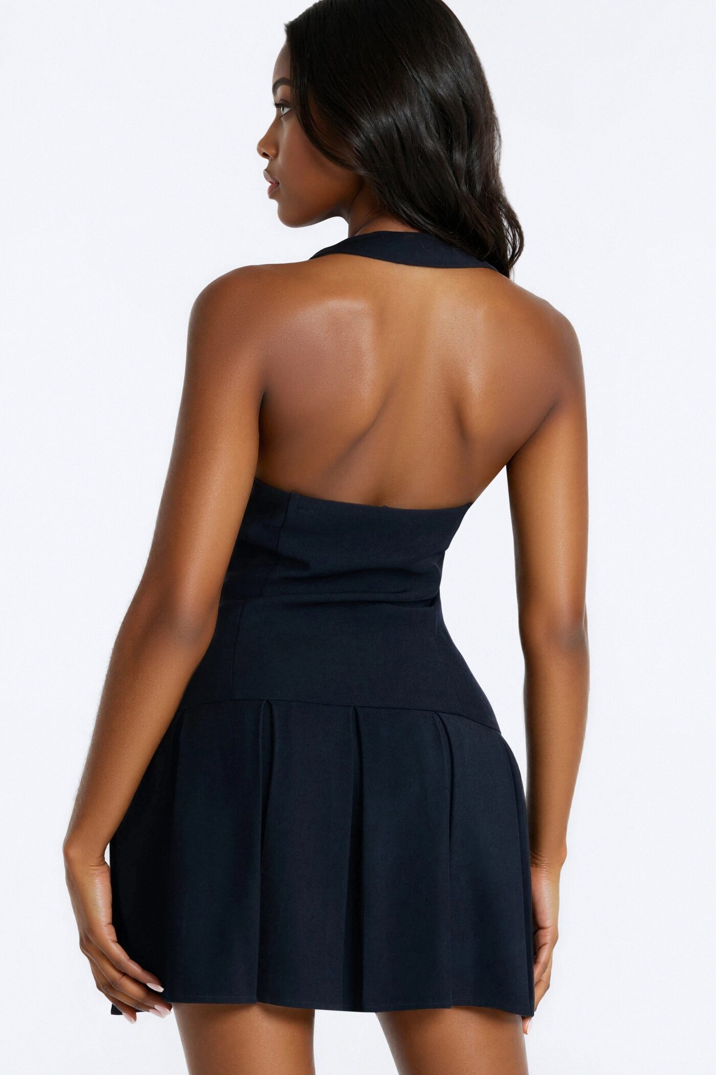 Aliza Button Up Halter Mini Dress - Navy