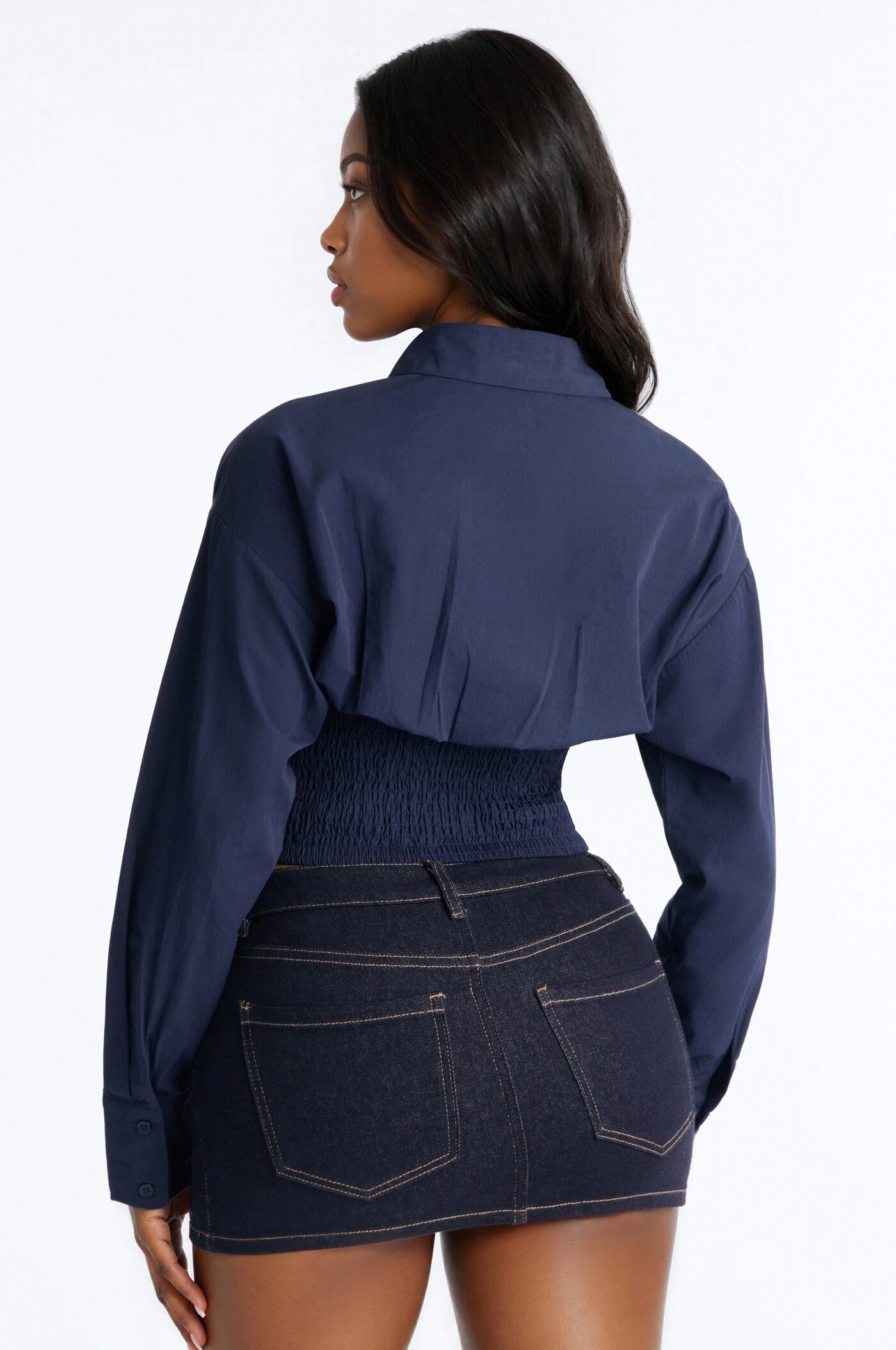 Better Perspective Smocked Poplin Shirt - Navy