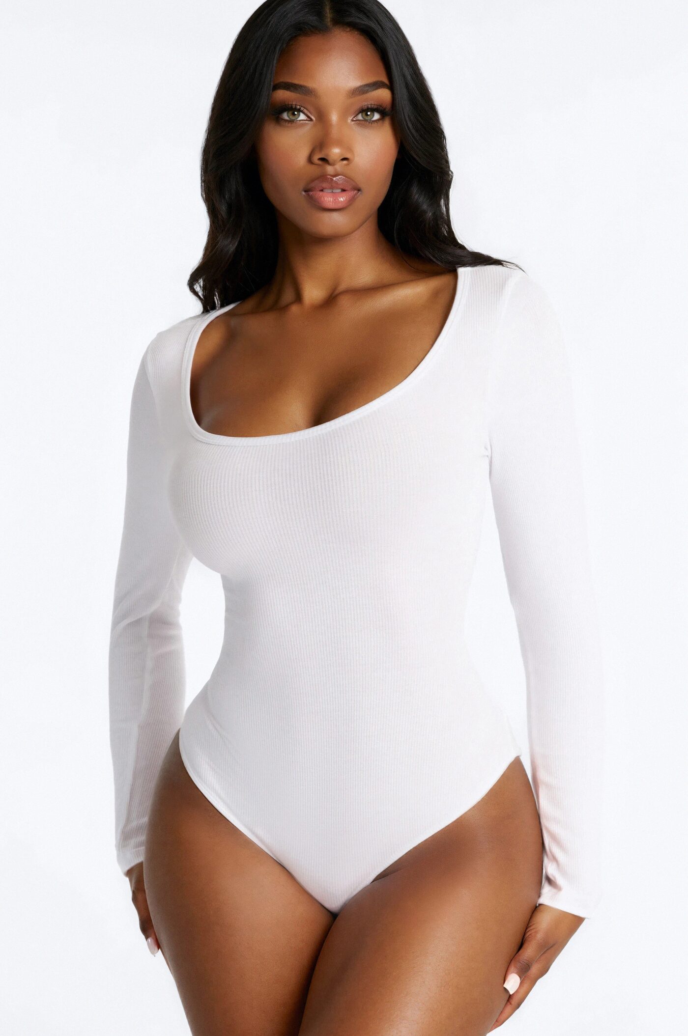 Priscilla Ribbed Long Sleeve Bodysuit - White