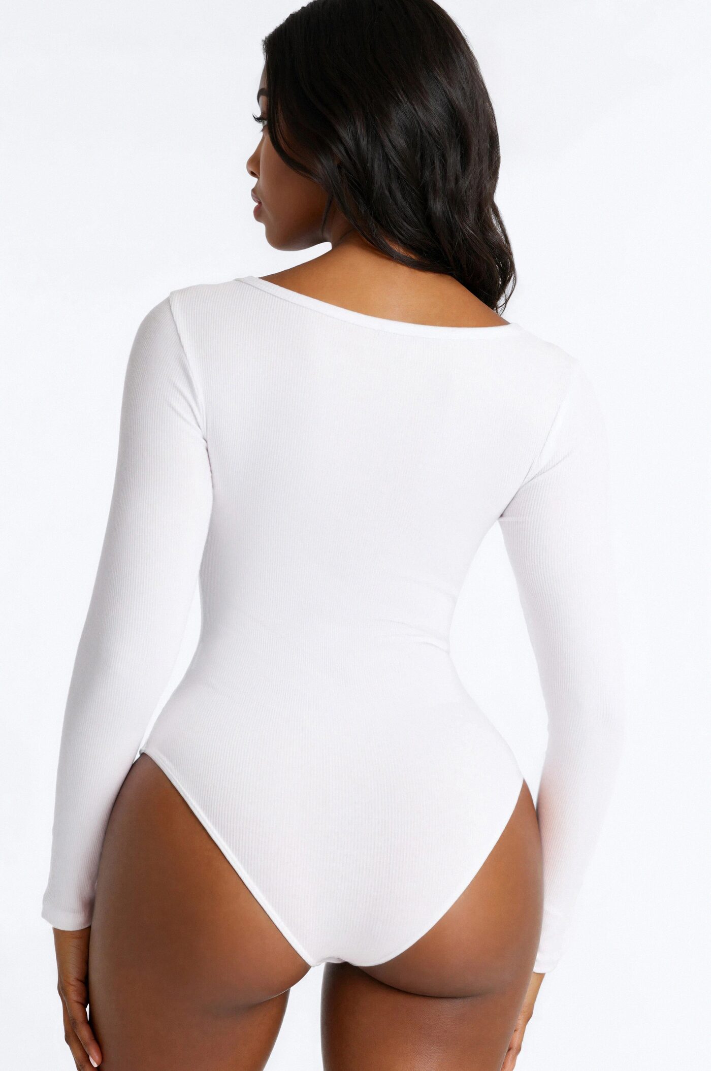 Priscilla Ribbed Long Sleeve Bodysuit - White