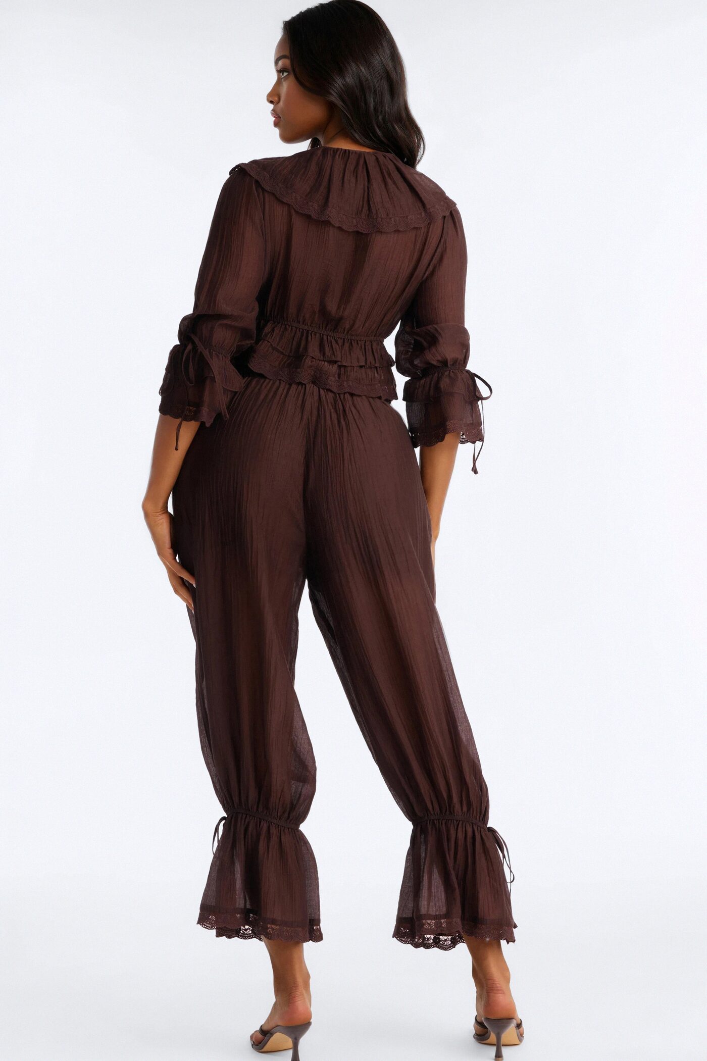 Hazel Ruffled Pant Set - Brown
