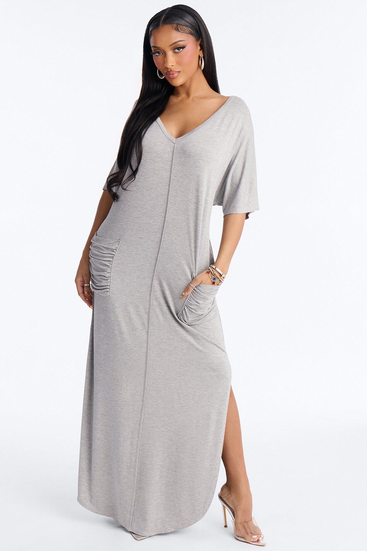 Staying In T-Shirt Maxi Dress - Heather Grey
