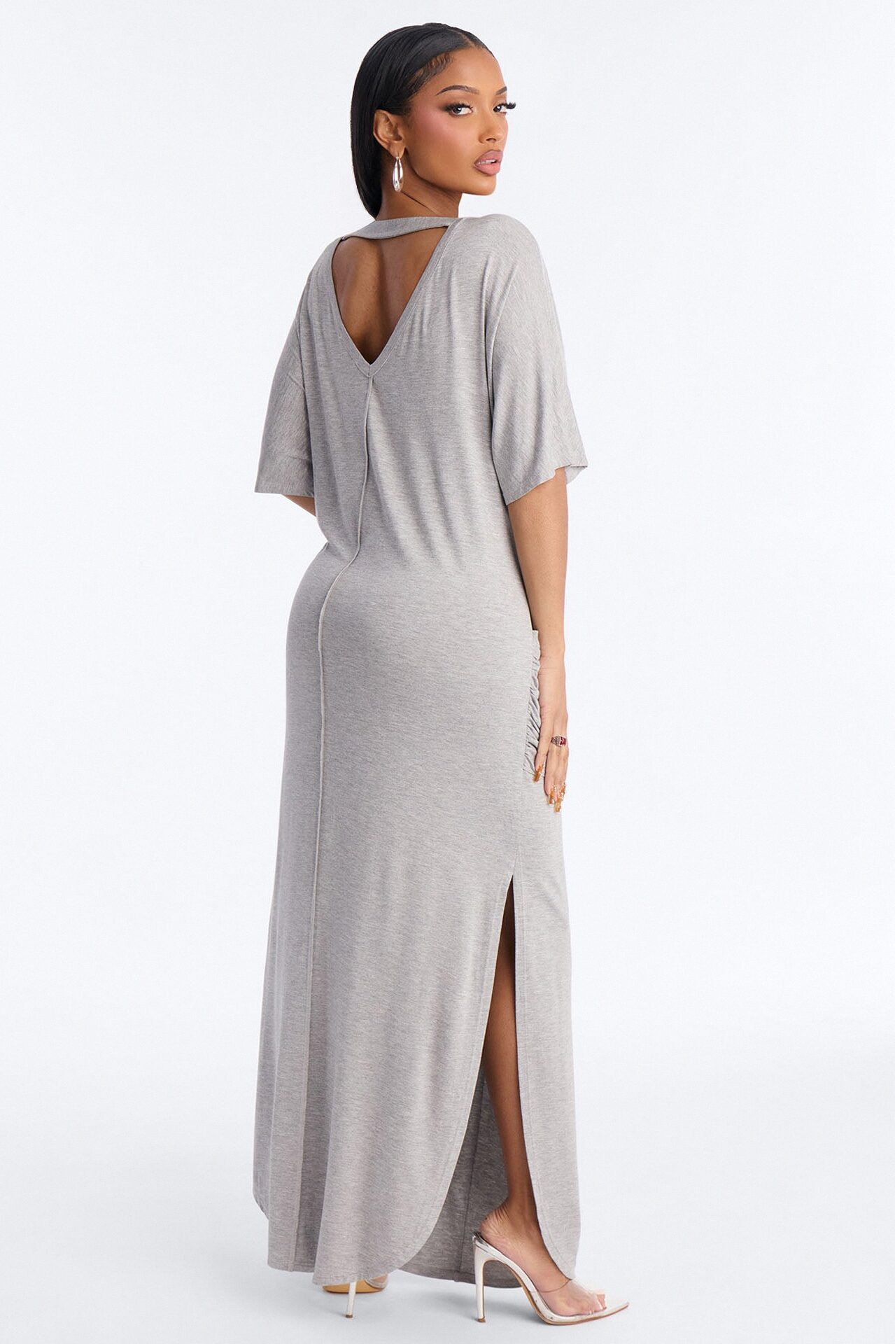Staying In T-Shirt Maxi Dress - Heather Grey