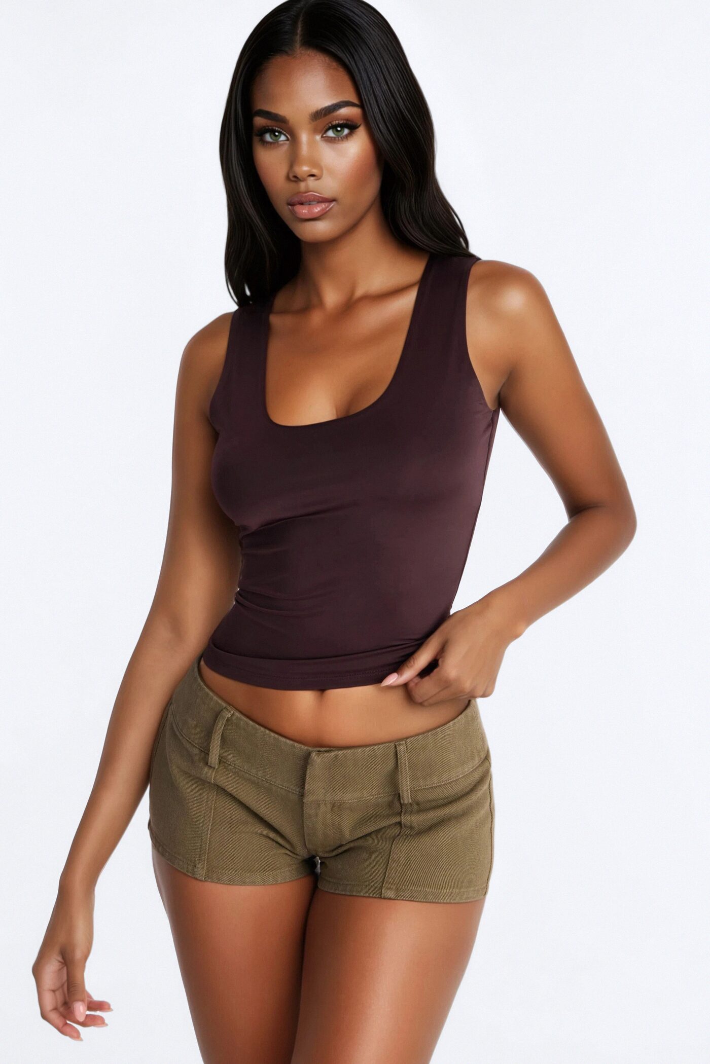 Venus Double Lined Tank Top - Brown