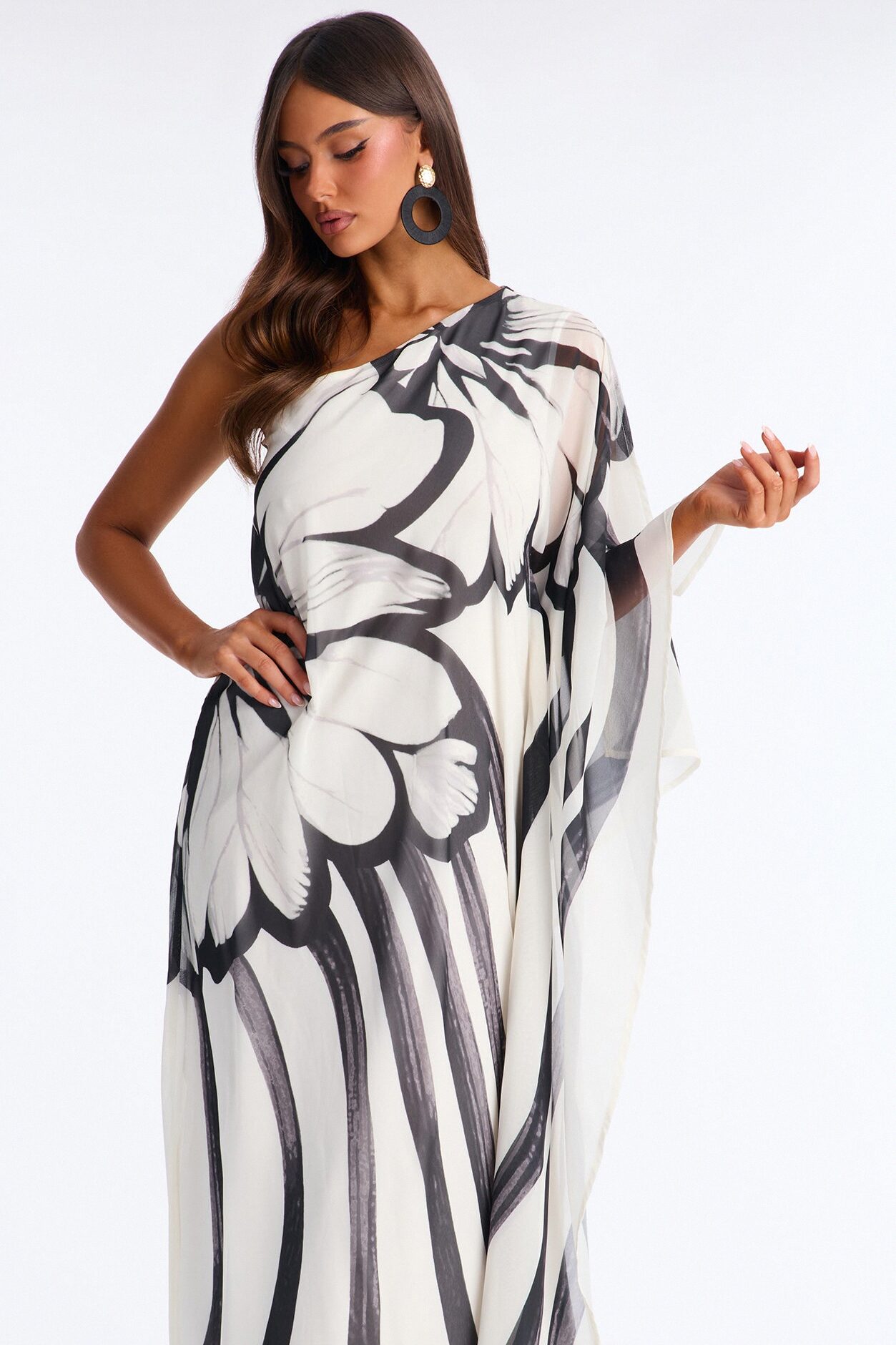 Draped In Luxe Chiffon Kaftan Maxi Dress - Black/combo