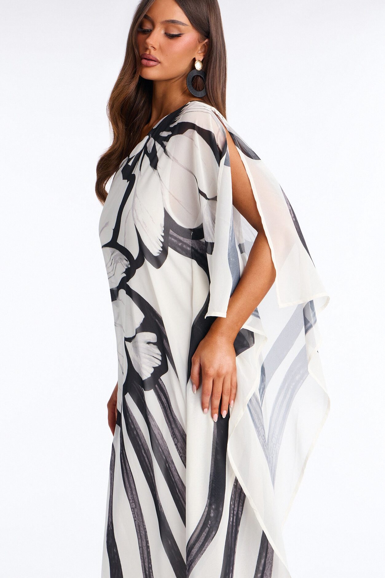 Draped In Luxe Chiffon Kaftan Maxi Dress - Black/combo