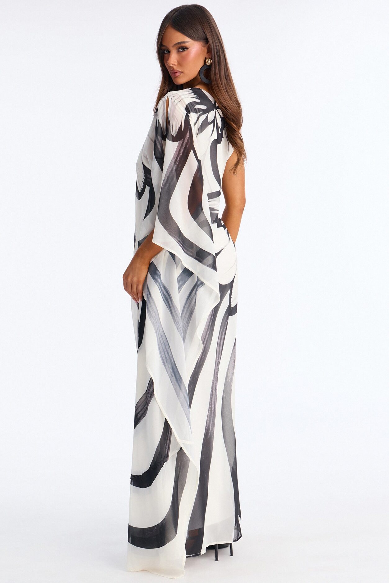 Draped In Luxe Chiffon Kaftan Maxi Dress - Black/combo