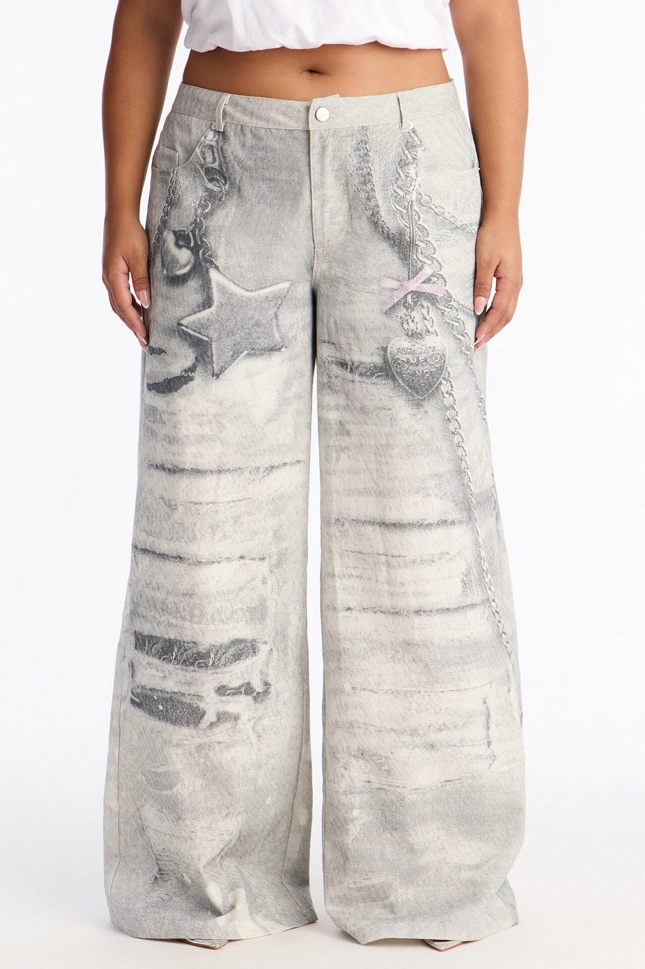 No Chances Wide Leg Low Rise Pant 32″ - Grey/combo