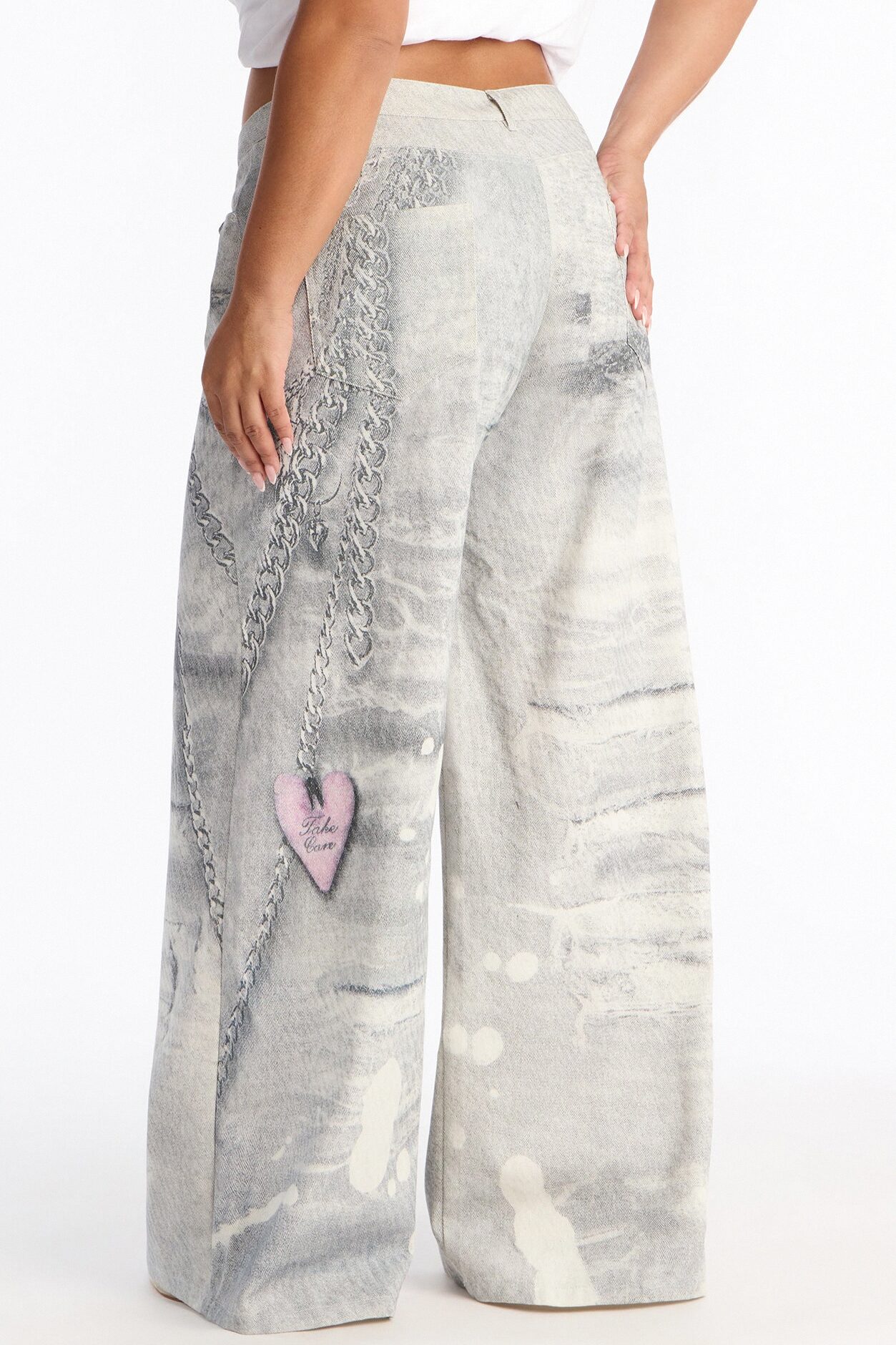 No Chances Wide Leg Low Rise Pant 32″ - Grey/combo