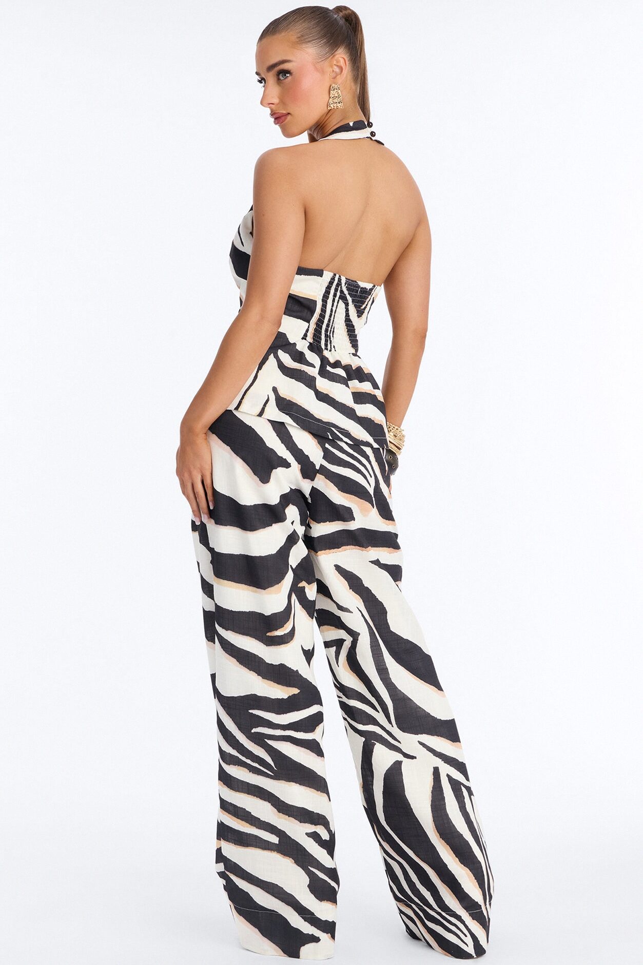 Zadie Linen Zebra Pant Set - White/Black