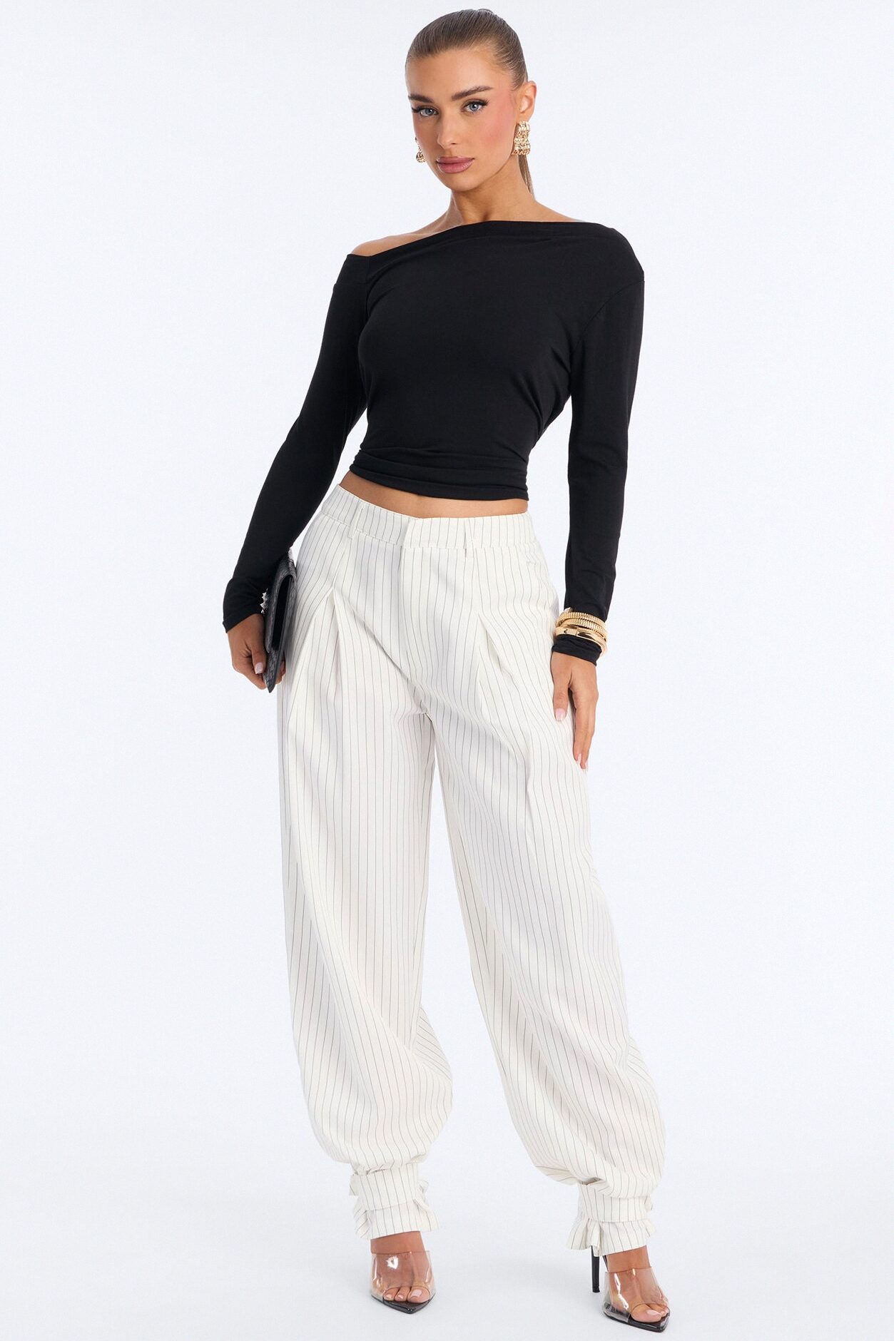 Never Settle Pinstripe Adjustable Cuff Trouser Pants 33″ - Ivory