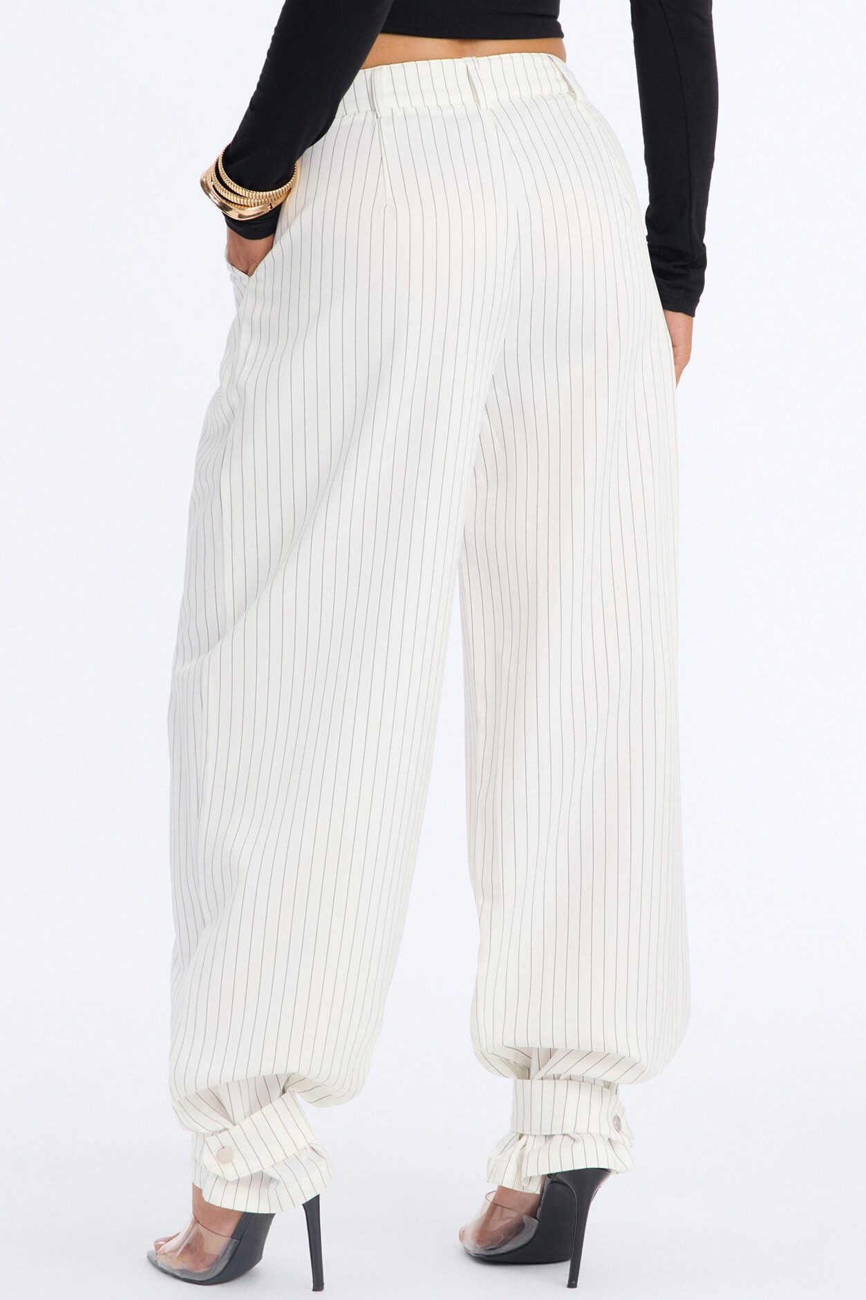 Never Settle Pinstripe Adjustable Cuff Trouser Pants 33″ - Ivory