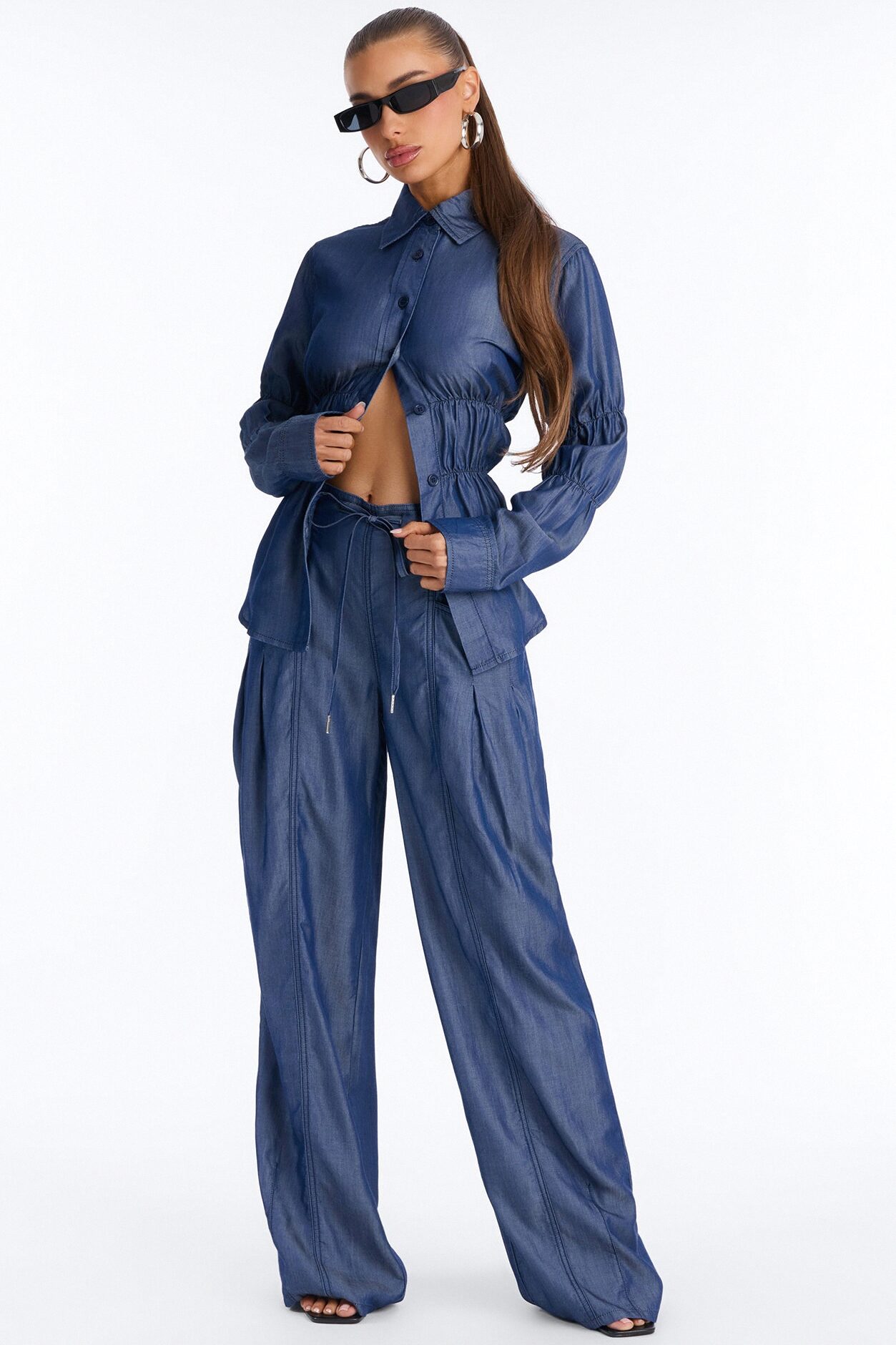 Lasting Impressions Chambray Wide Leg Pant Set - Blue