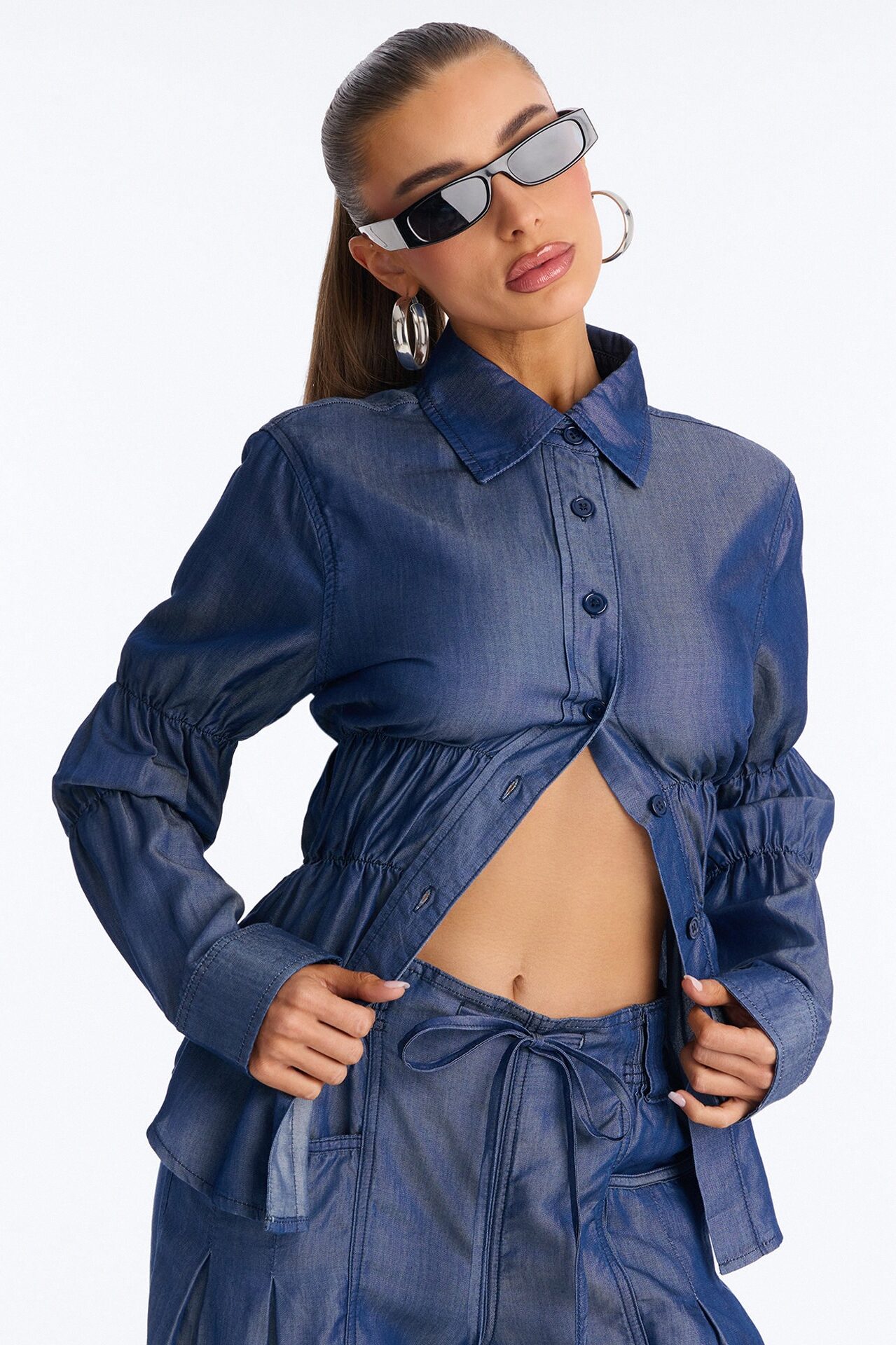 Lasting Impressions Chambray Wide Leg Pant Set - Blue