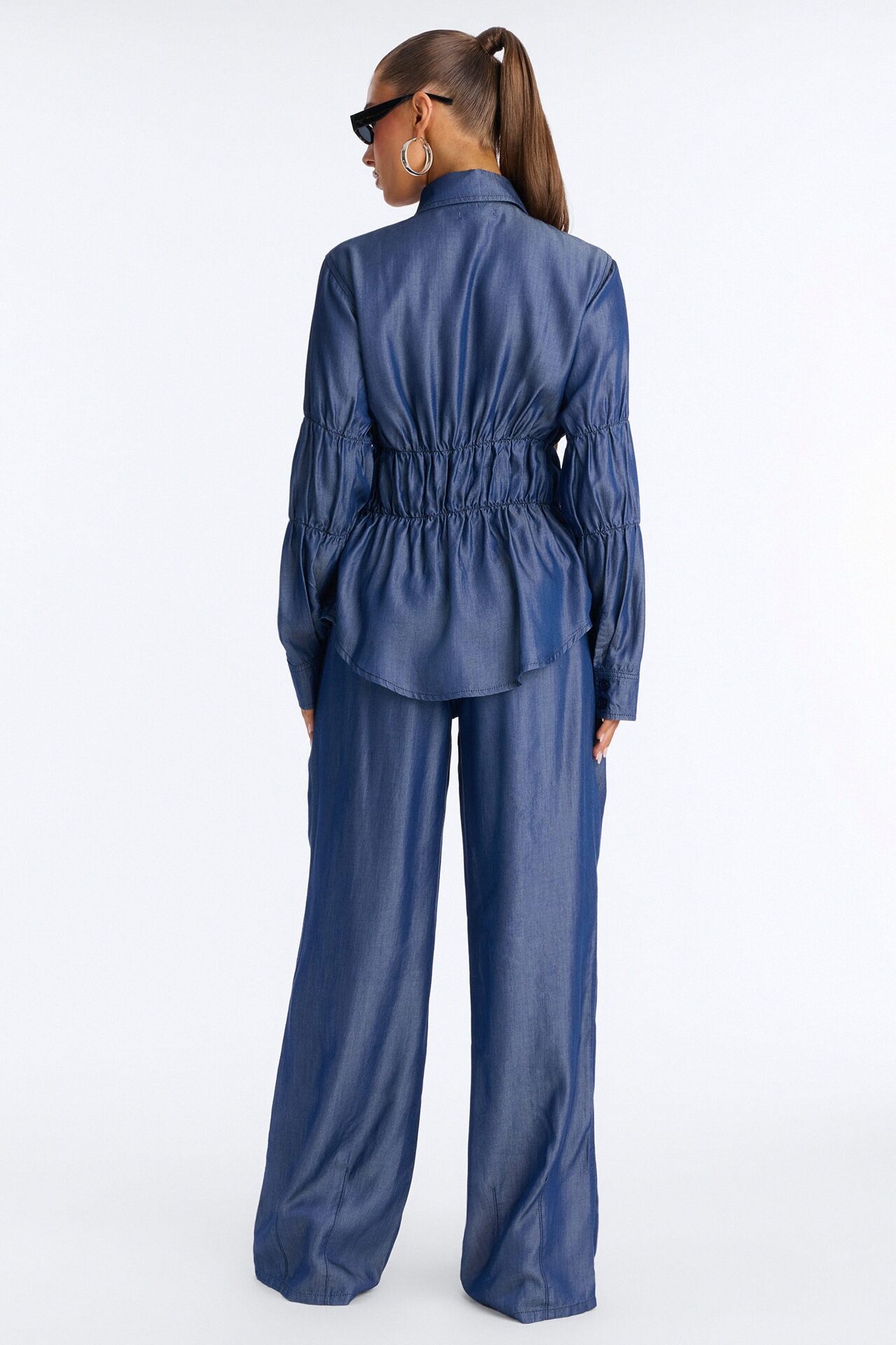 Lasting Impressions Chambray Wide Leg Pant Set - Blue