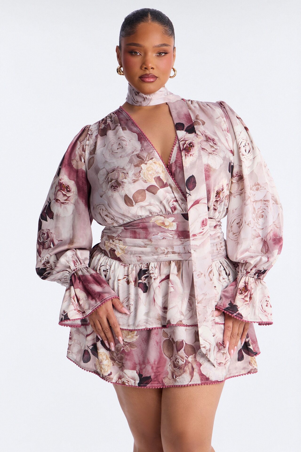 Maryam Ruffle Satin Mini Dress - Mauve/combo