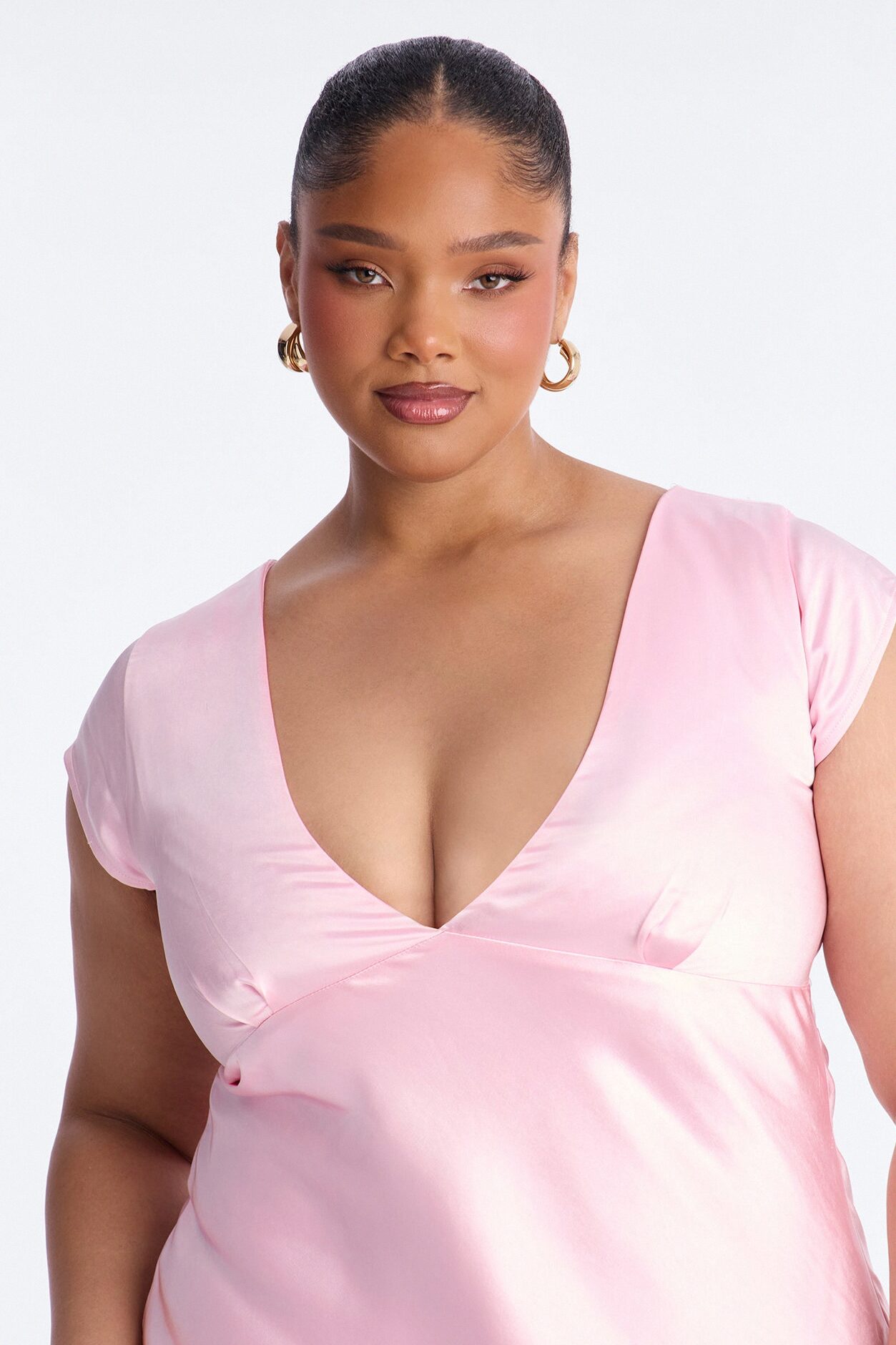 Annabel Short Sleeve Satin Mini Dress - Pink