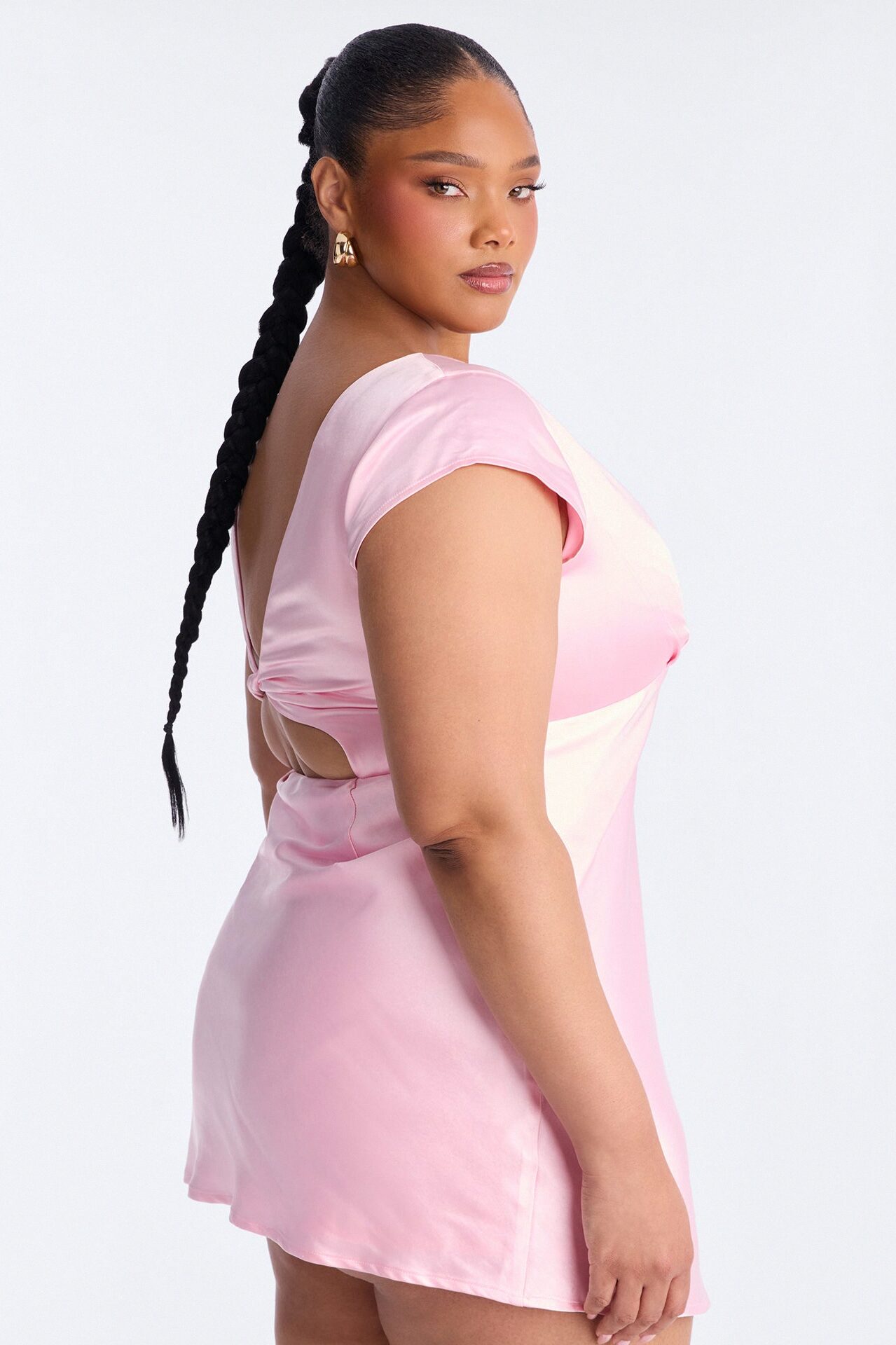 Annabel Short Sleeve Satin Mini Dress - Pink