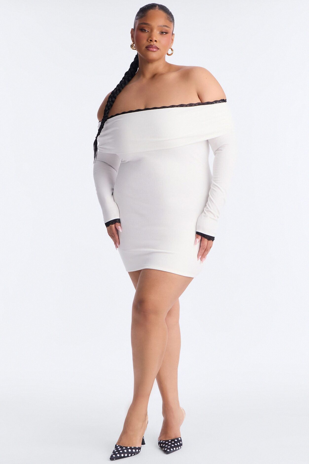 Jennifer Off Shoulder Sweater Mini Dress - Cream/combo