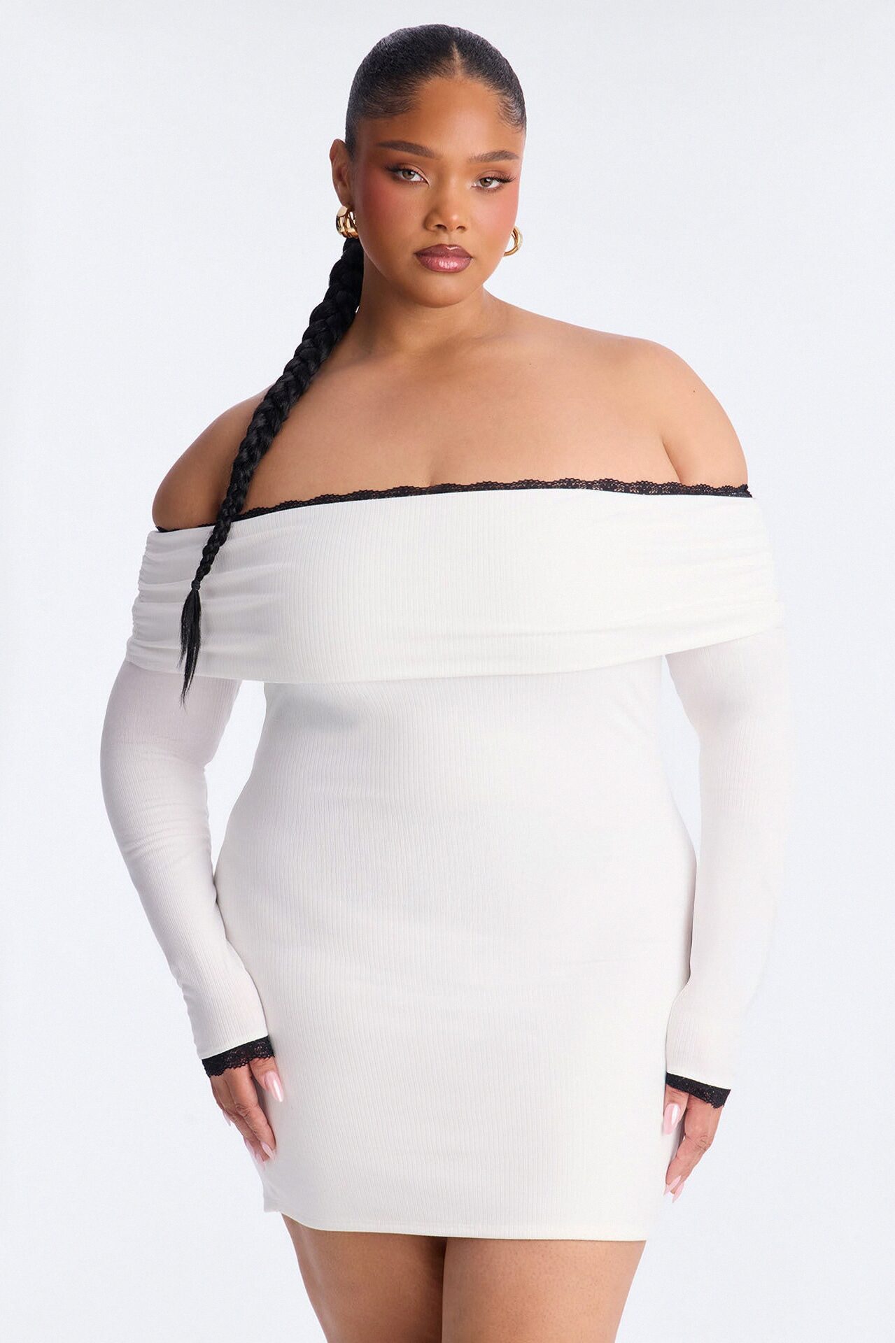 Jennifer Off Shoulder Sweater Mini Dress - Cream/combo