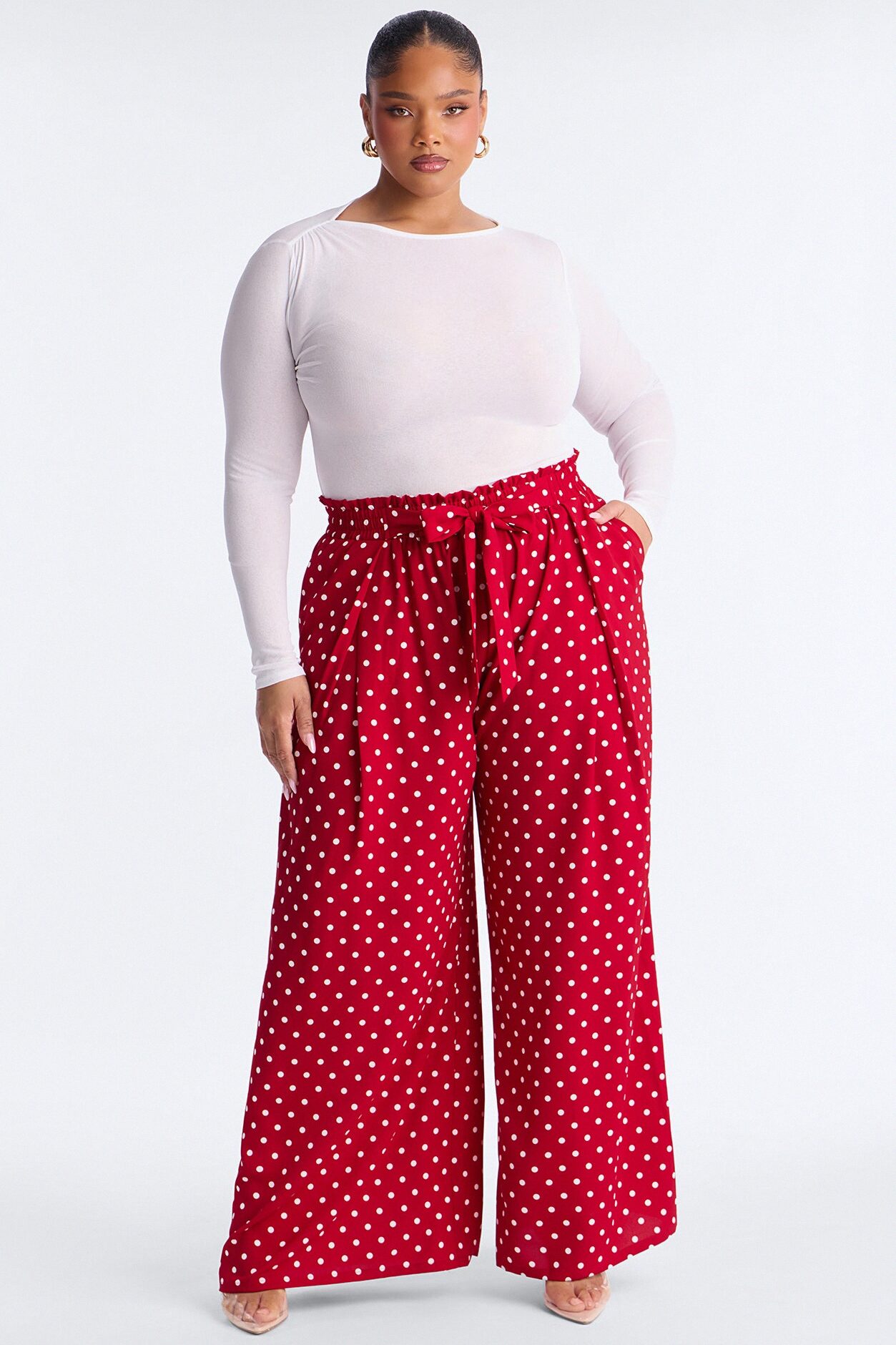 Ella Polka Dot Wide Leg Pant - Red/White